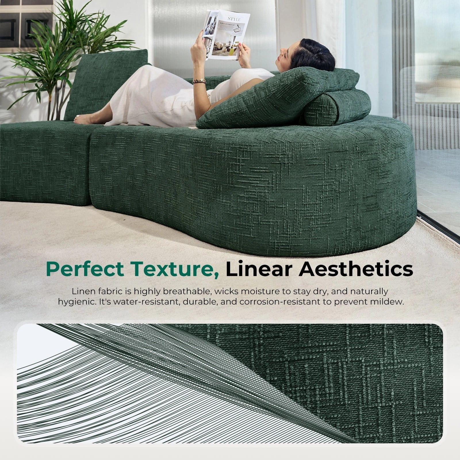 98 Inch Curved Couch with 2 Cozy Pillows