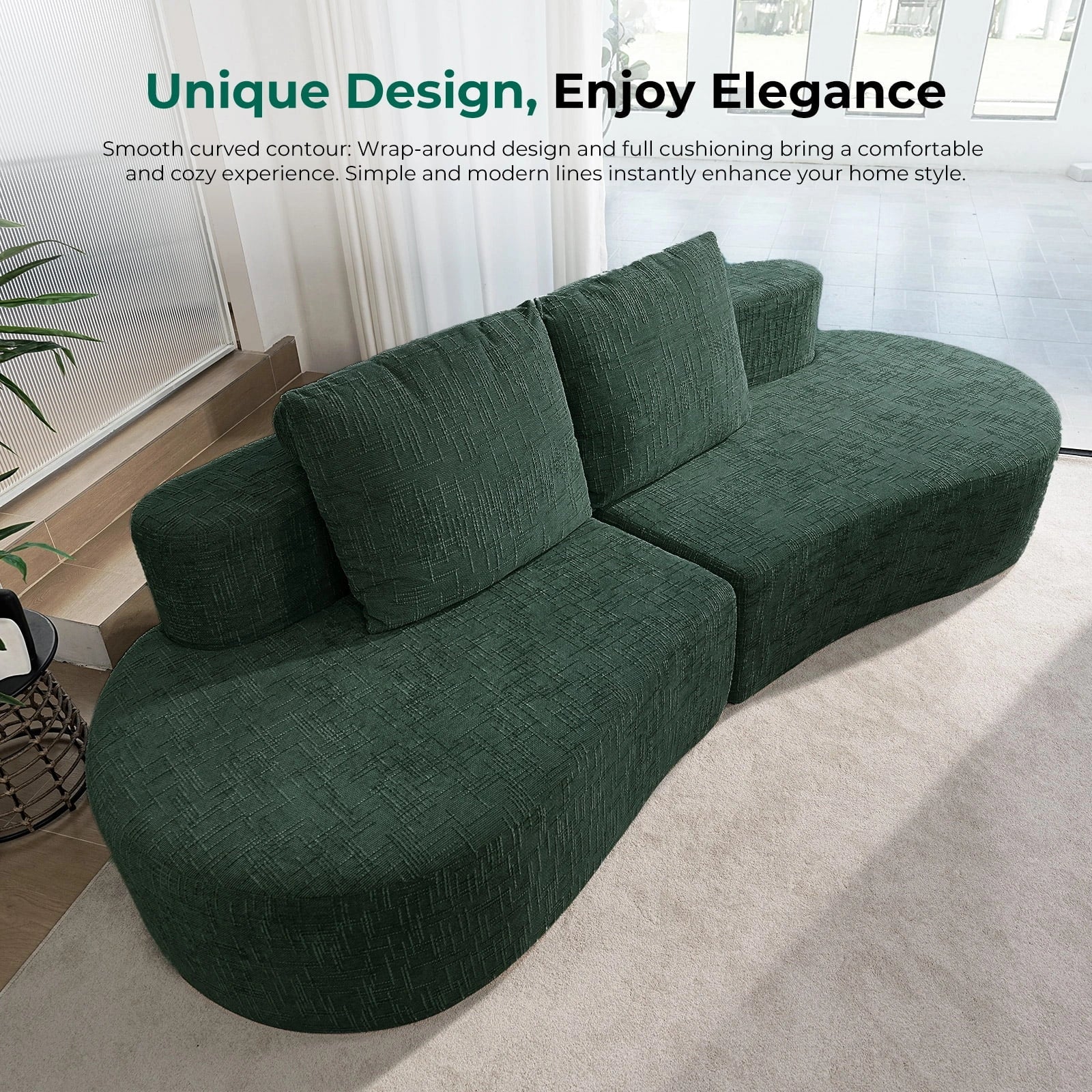 98 Inch Curved Couch with 2 Cozy Pillows