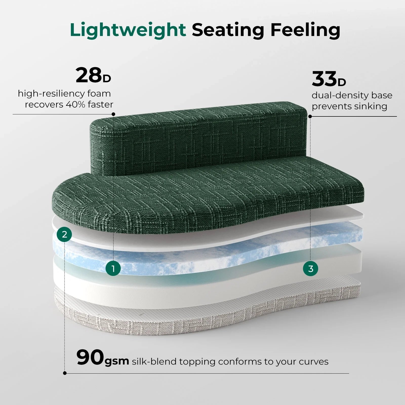 98 Inch Curved Couch with 2 Cozy Pillows