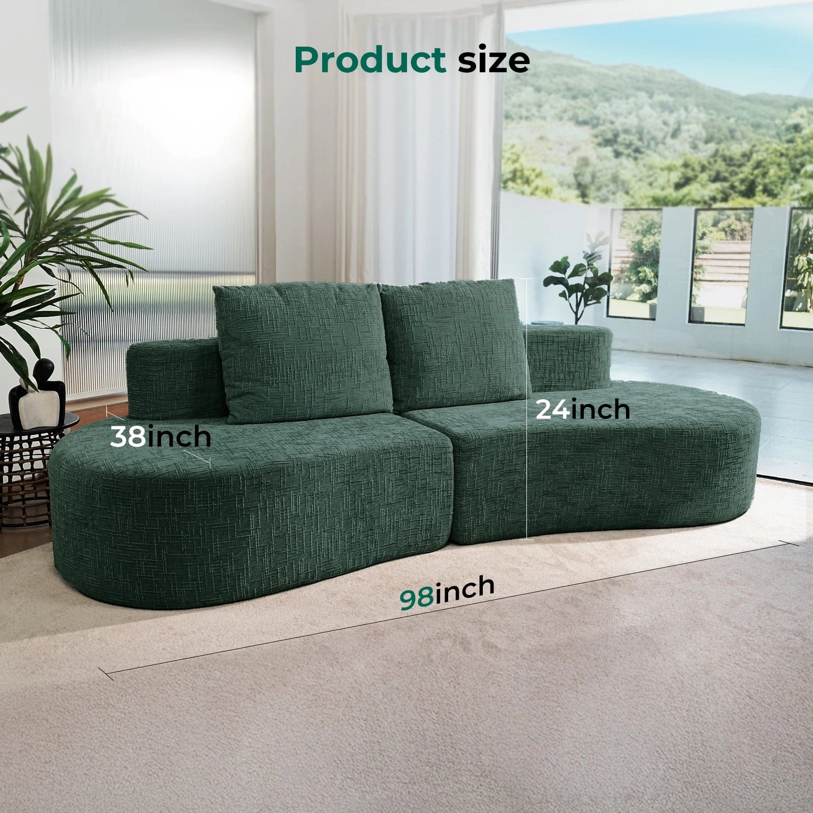 98 Inch Curved Couch with 2 Cozy Pillows