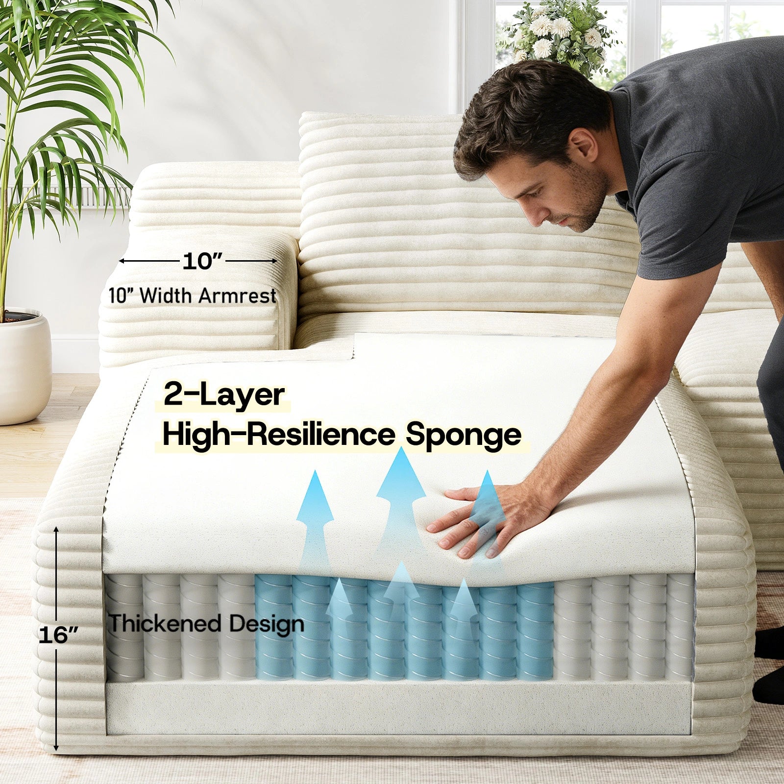 LH01 106 Inch Corduroy Cloud Oversized Sofa (L-Shaped)