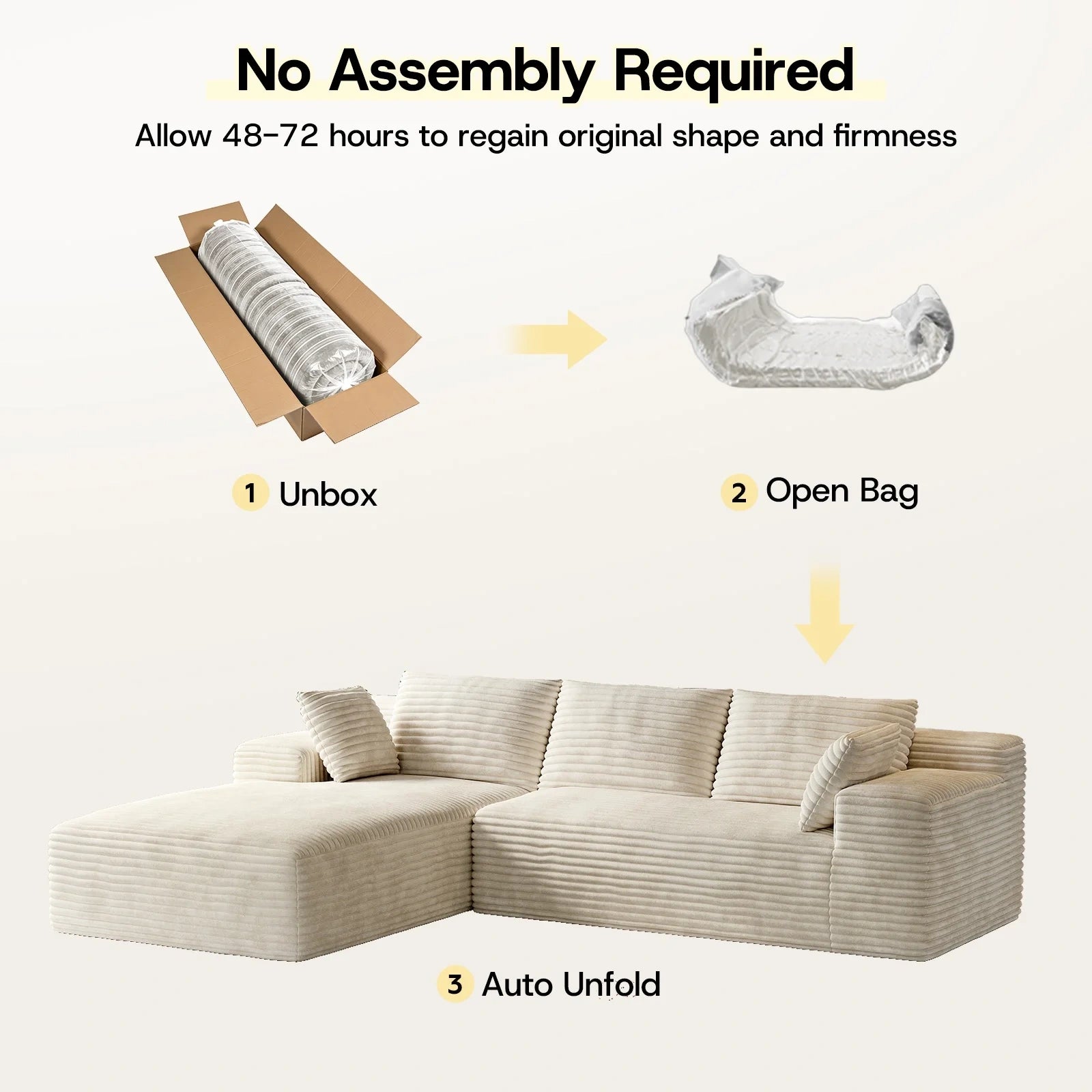 LH01 106 Inch Corduroy Cloud Oversized Sofa (L-Shaped)