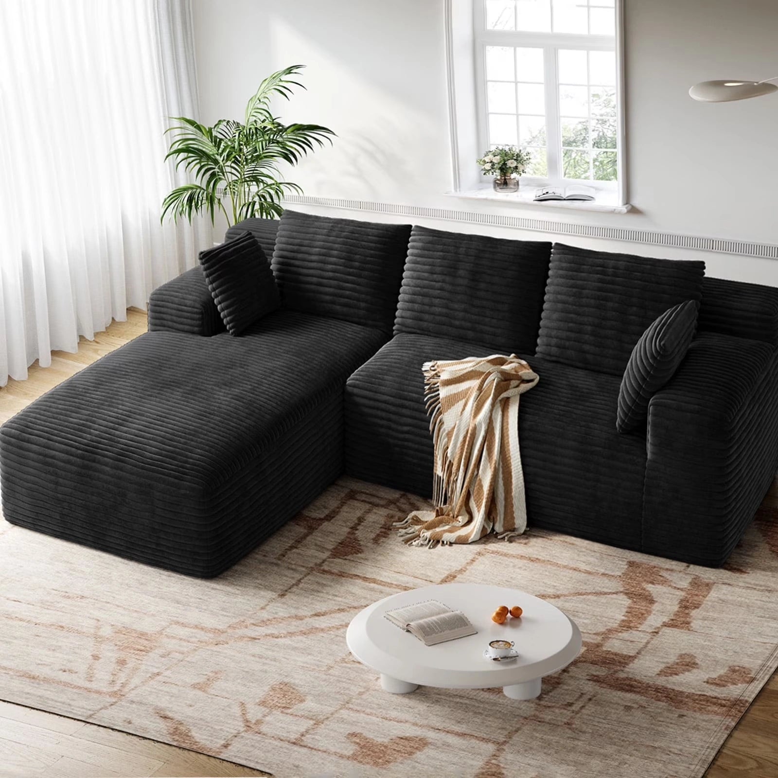 LH01 106 Inch Corduroy Cloud Oversized Sofa (L-Shaped)