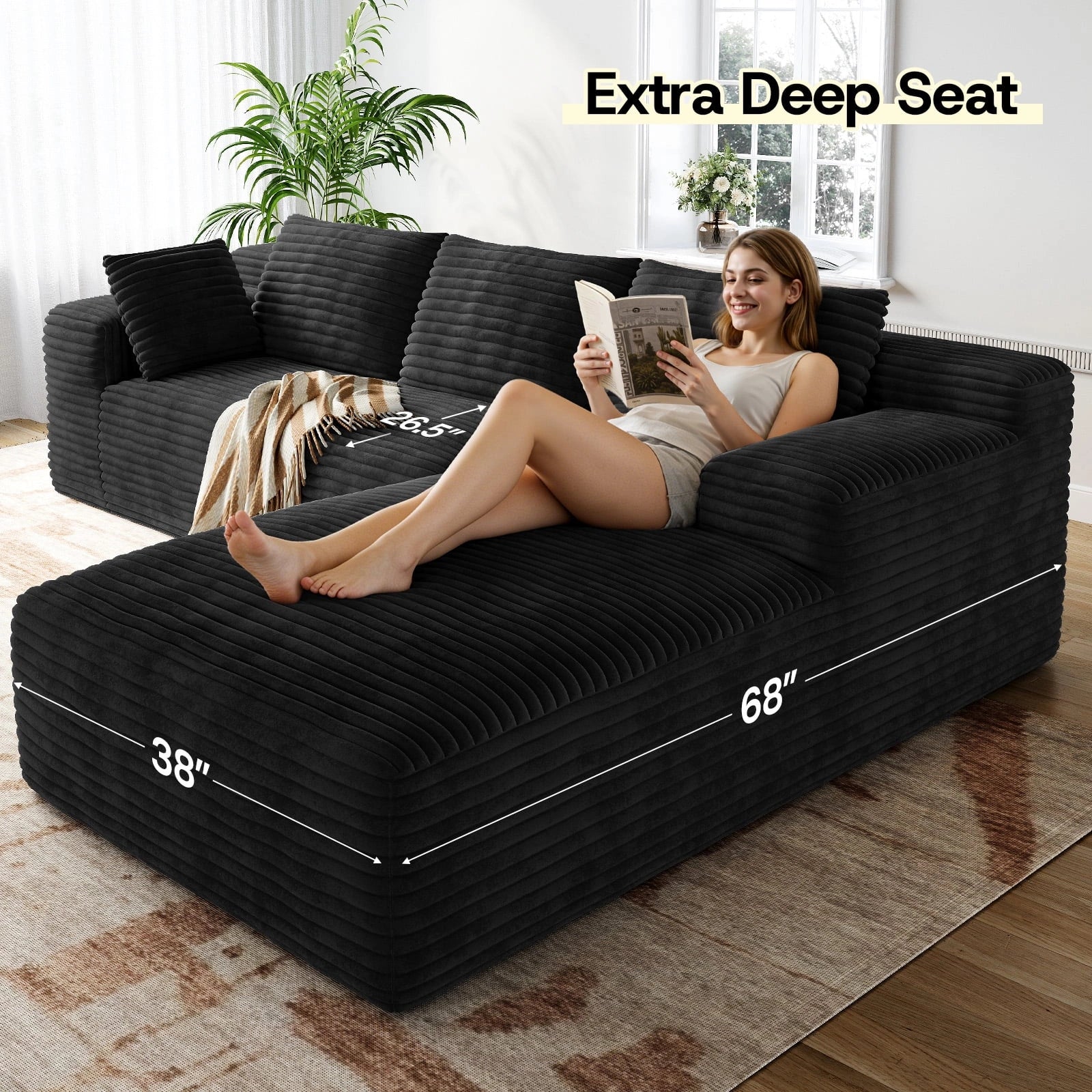 LH01 106 Inch Corduroy Cloud Oversized Sofa (L-Shaped)