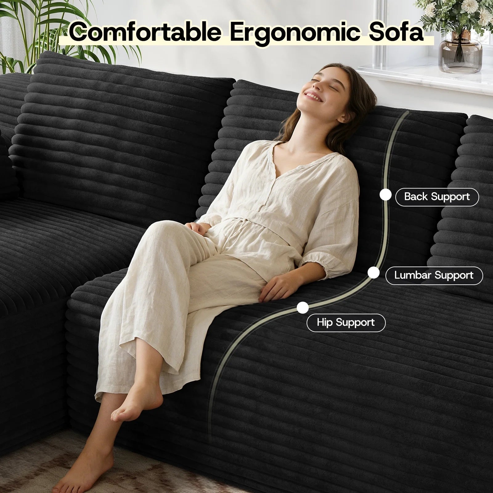 LH01 106 Inch Corduroy Cloud Oversized Sofa (L-Shaped)