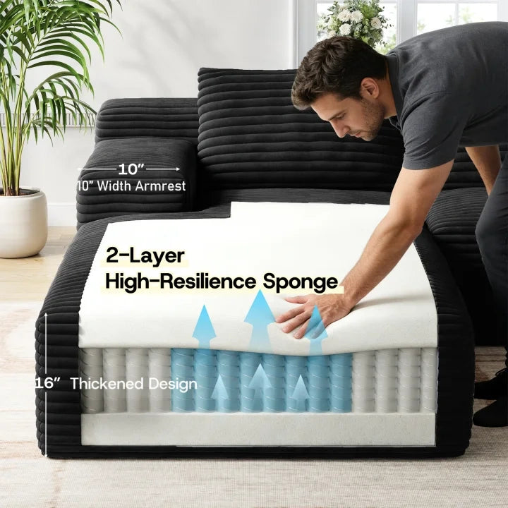 LH01 106 Inch Corduroy Cloud Oversized Sofa (L-Shaped)