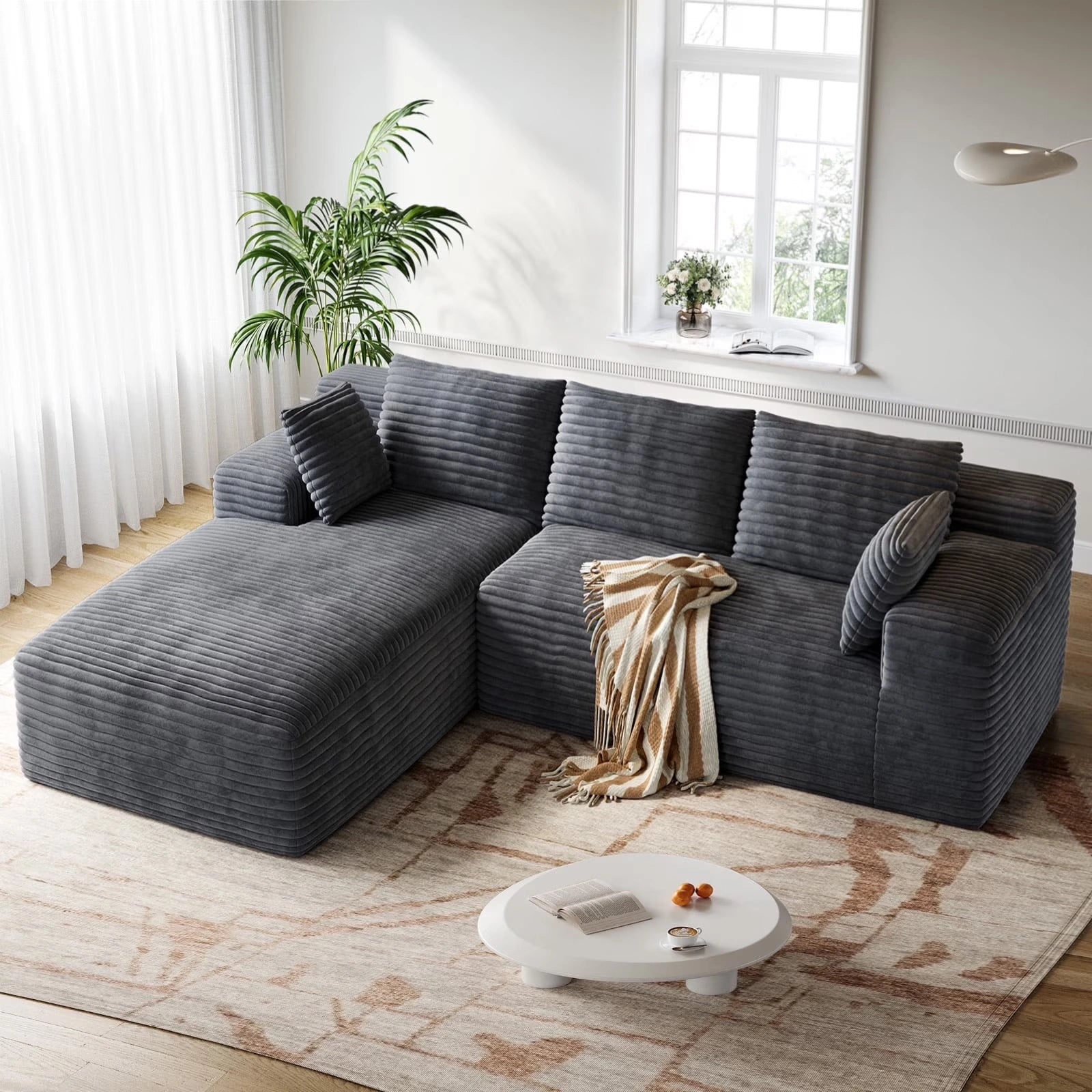 LH01 106 Inch Corduroy Cloud Oversized Sofa (L-Shaped)
