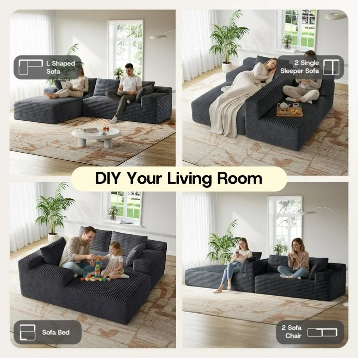 LH01 106 Inch Corduroy Cloud Oversized Sofa (L-Shaped)
