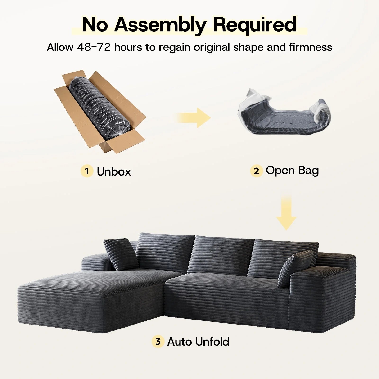 LH01 106 Inch Corduroy Cloud Oversized Sofa (L-Shaped)
