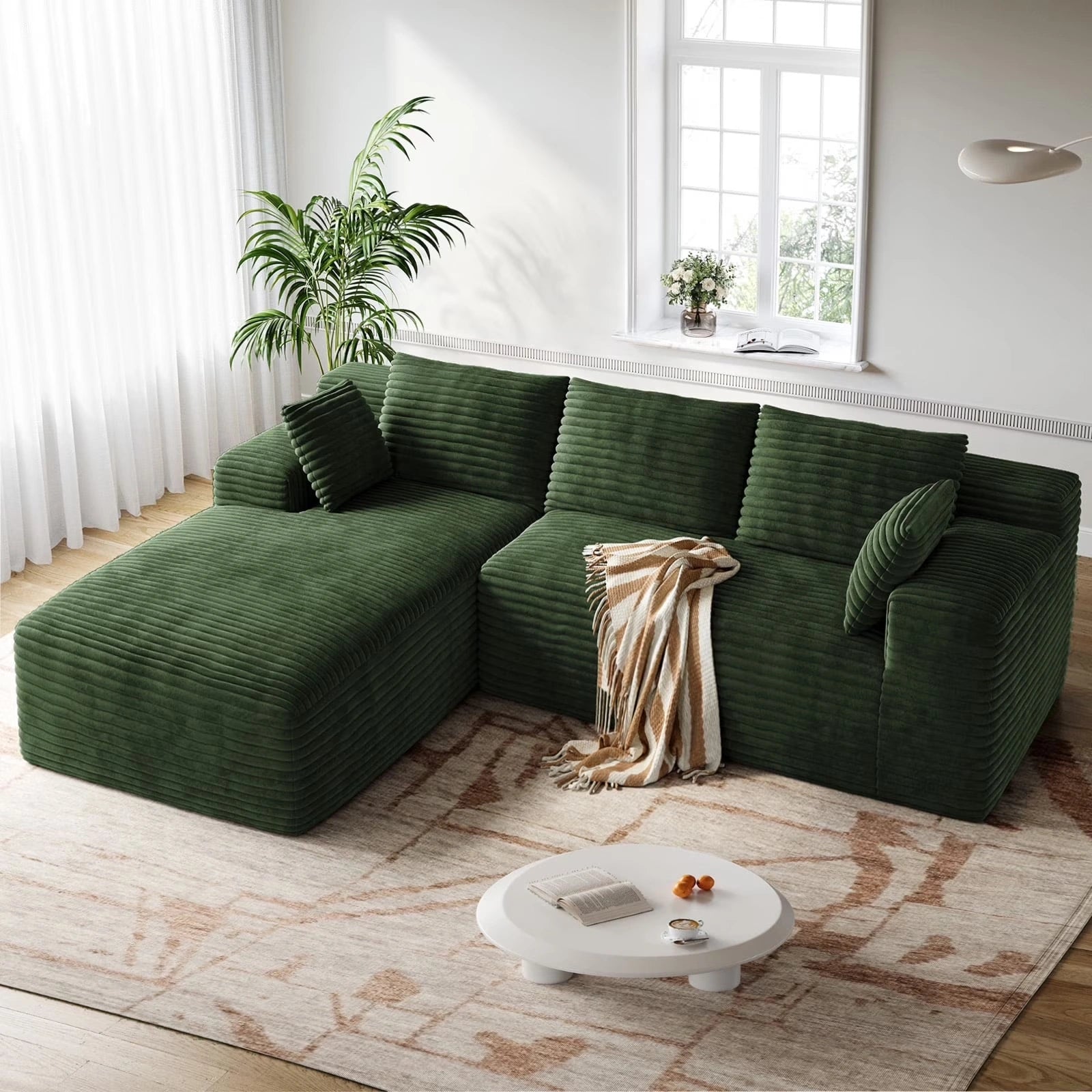 LH01 106 Inch Corduroy Cloud Oversized Sofa (L-Shaped)