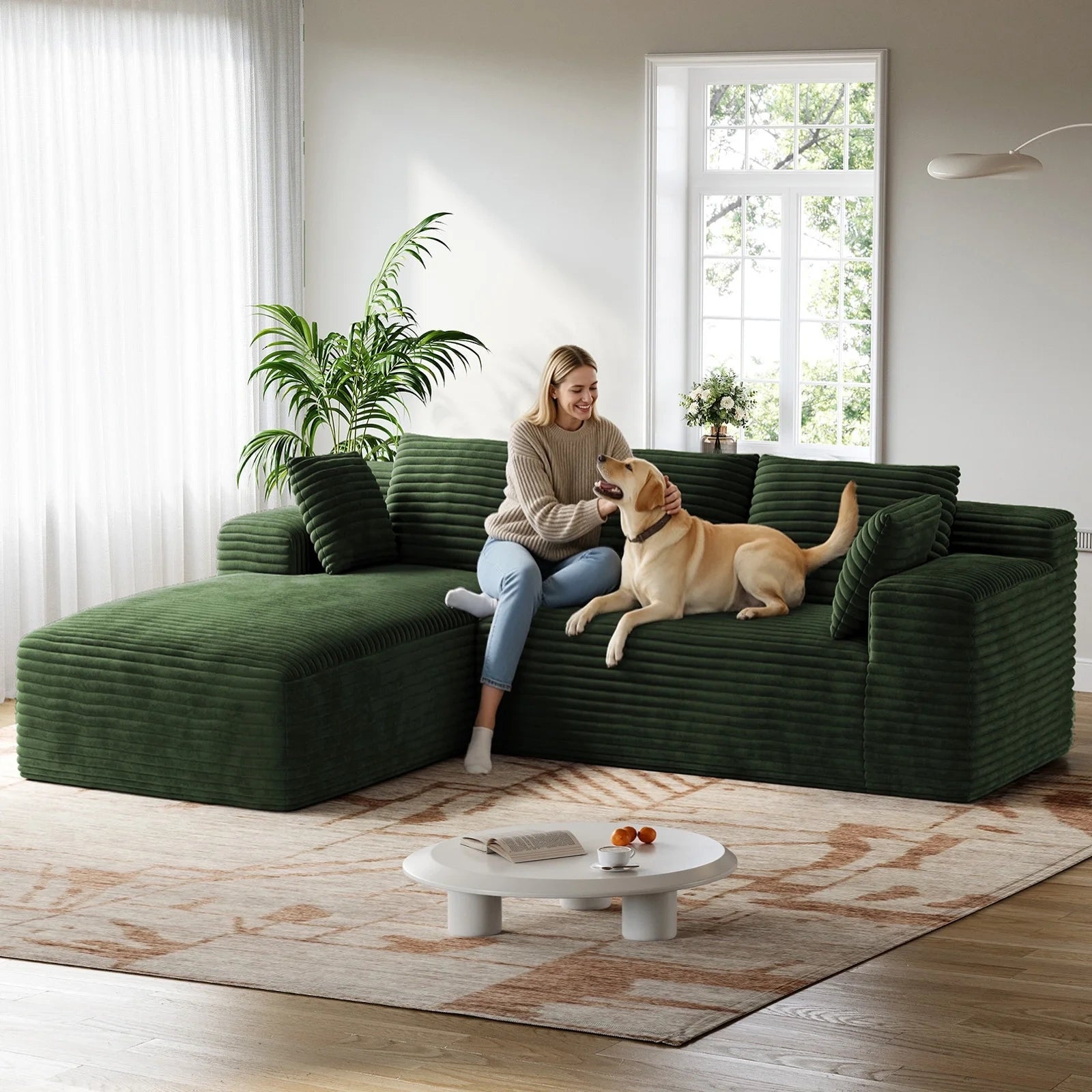 LH01 106 Inch Corduroy Cloud Oversized Sofa (L-Shaped)