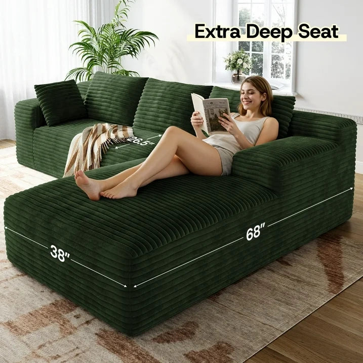 LH01 106 Inch Corduroy Cloud Oversized Sofa (L-Shaped)