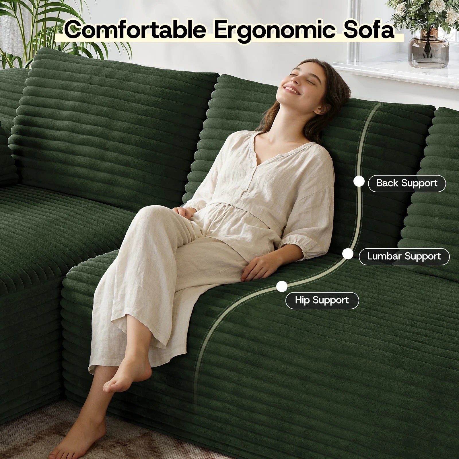 LH01 106 Inch Corduroy Cloud Oversized Sofa (L-Shaped)