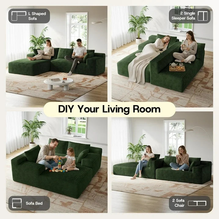 LH01 106 Inch Corduroy Cloud Oversized Sofa (L-Shaped)