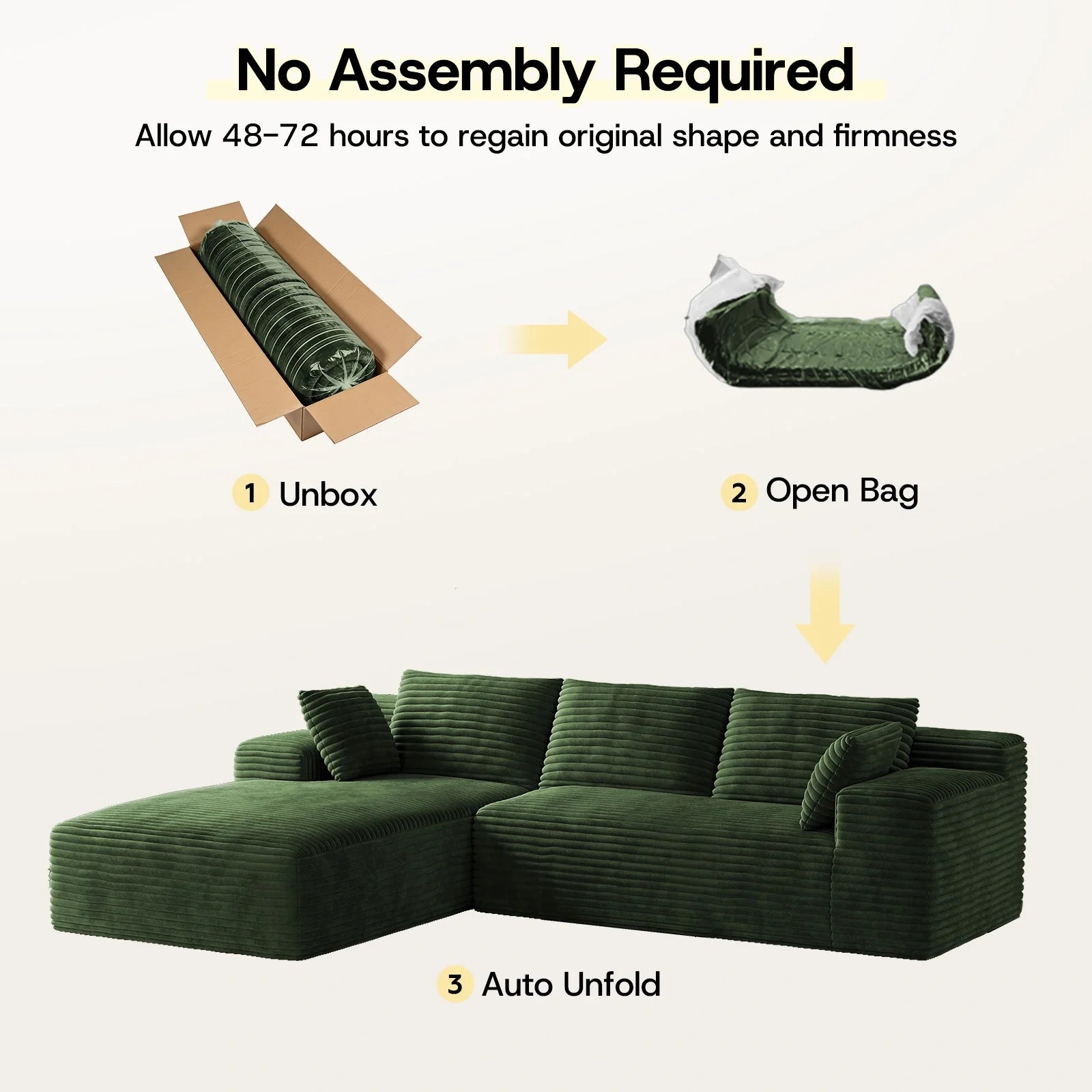 LH01 106 Inch Corduroy Cloud Oversized Sofa (L-Shaped)
