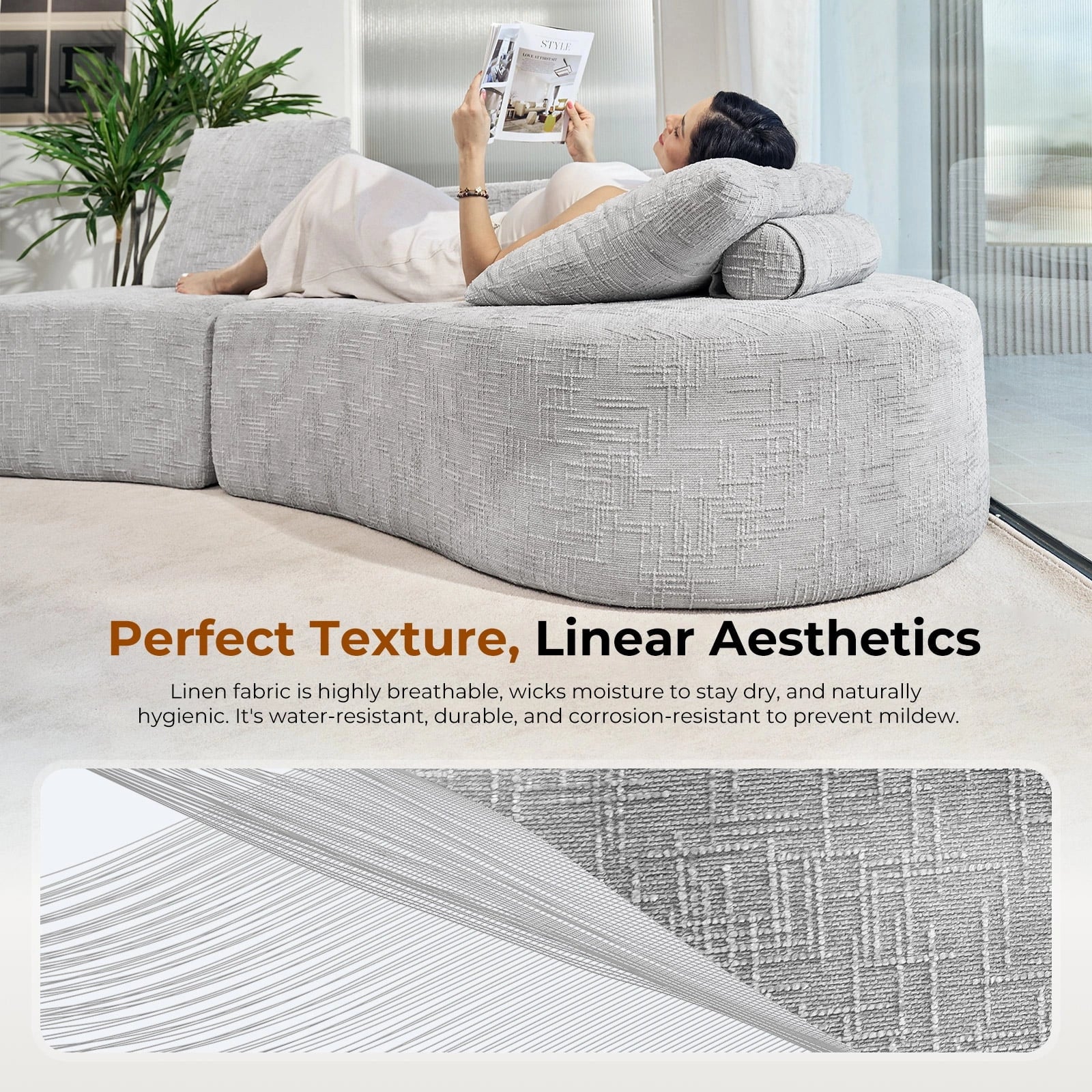 98 Inch Curved Couch with 2 Cozy Pillows