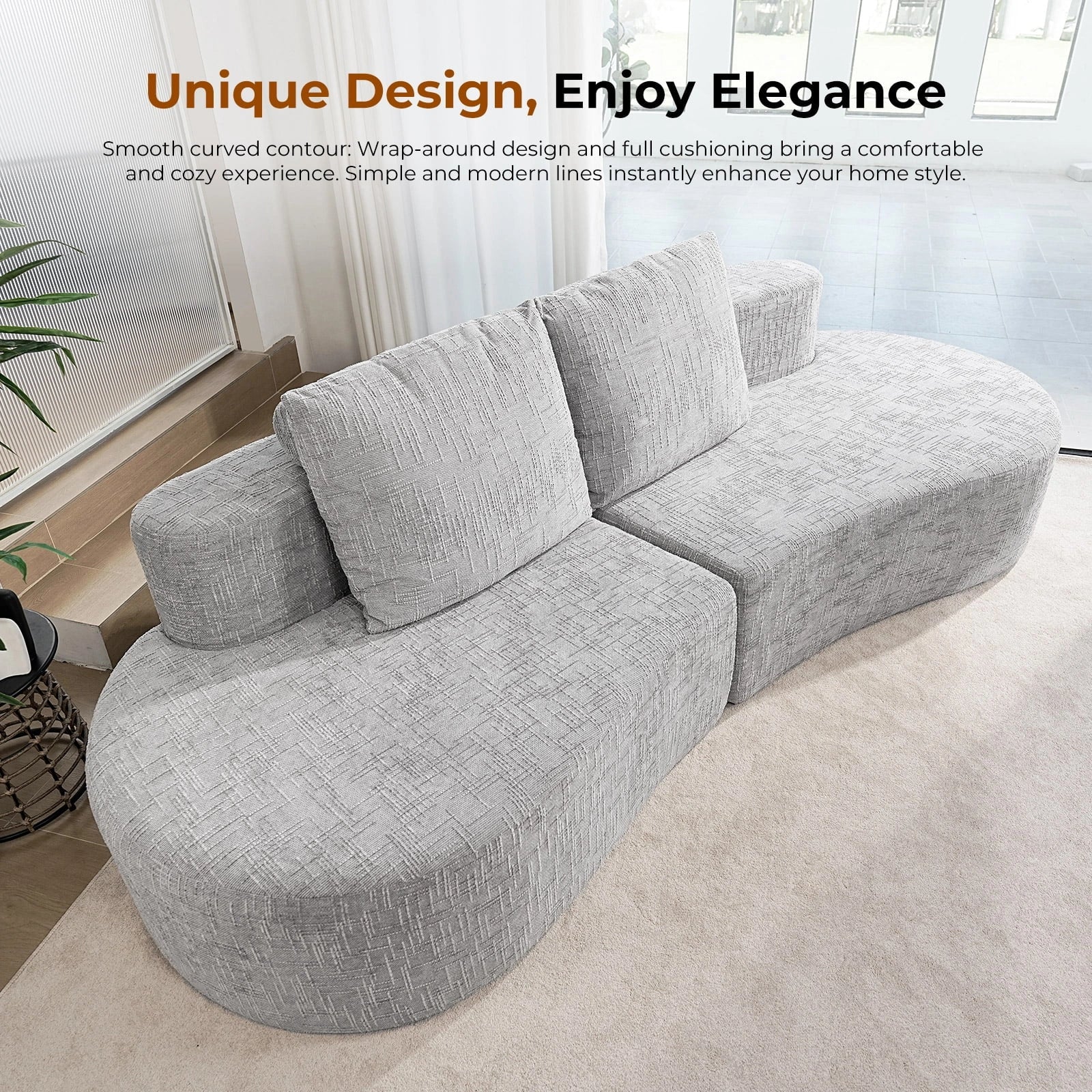 98 Inch Curved Couch with 2 Cozy Pillows