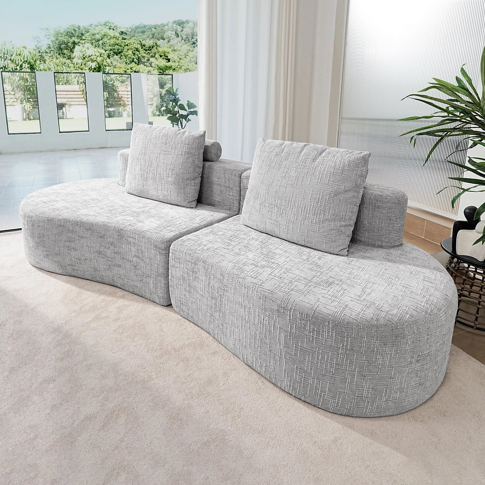 98 Inch Curved Couch with 2 Cozy Pillows