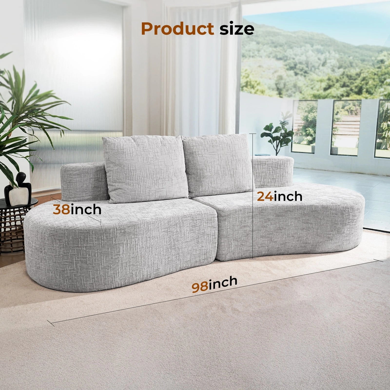 98 Inch Curved Couch with 2 Cozy Pillows