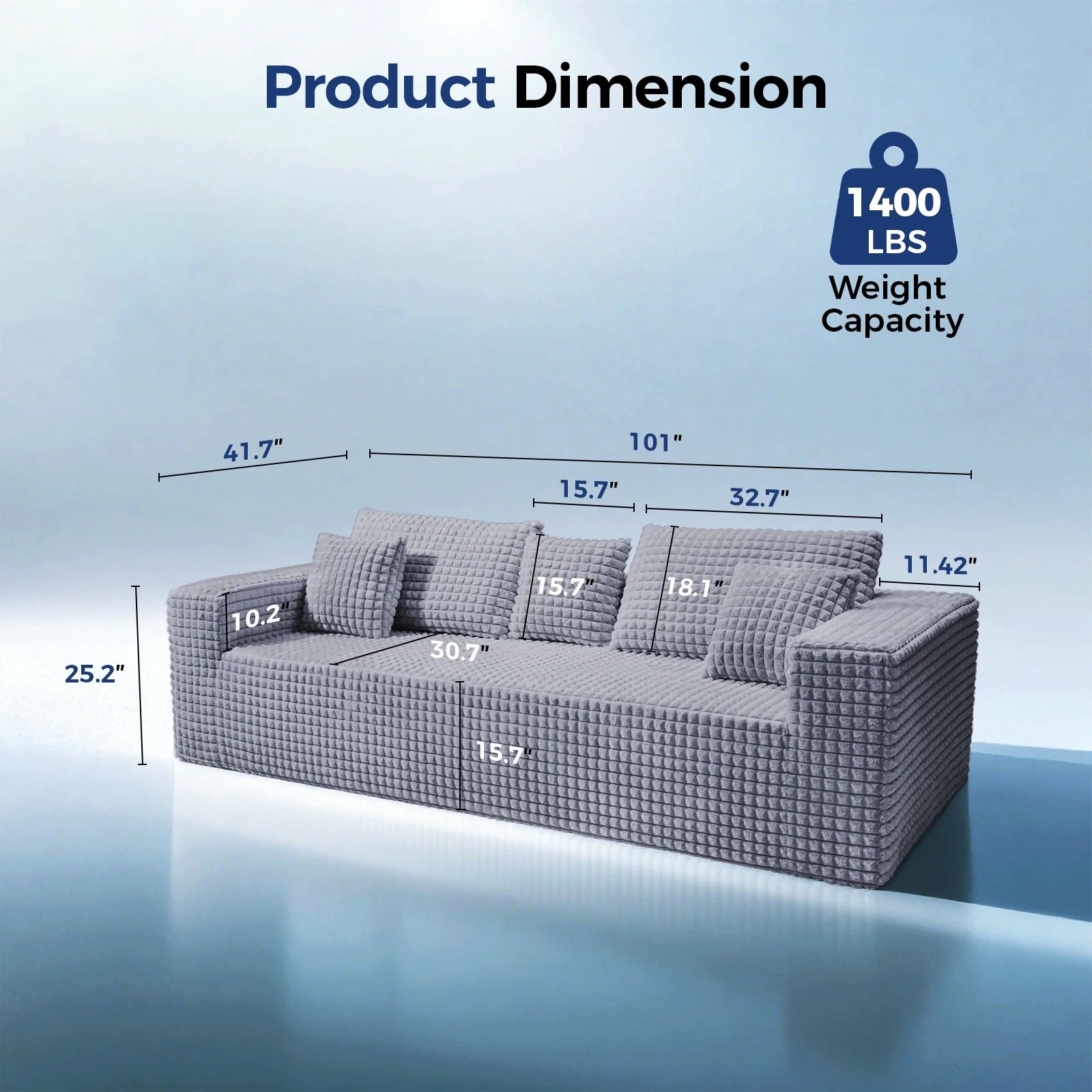 101 Inch 3-Seater Cloud Sectional Sofa