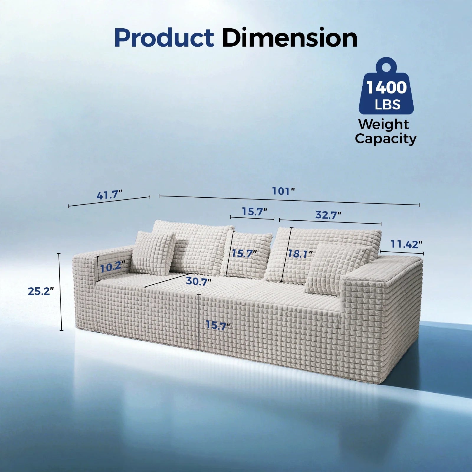 101 Inch 3-Seater Cloud Sectional Sofa