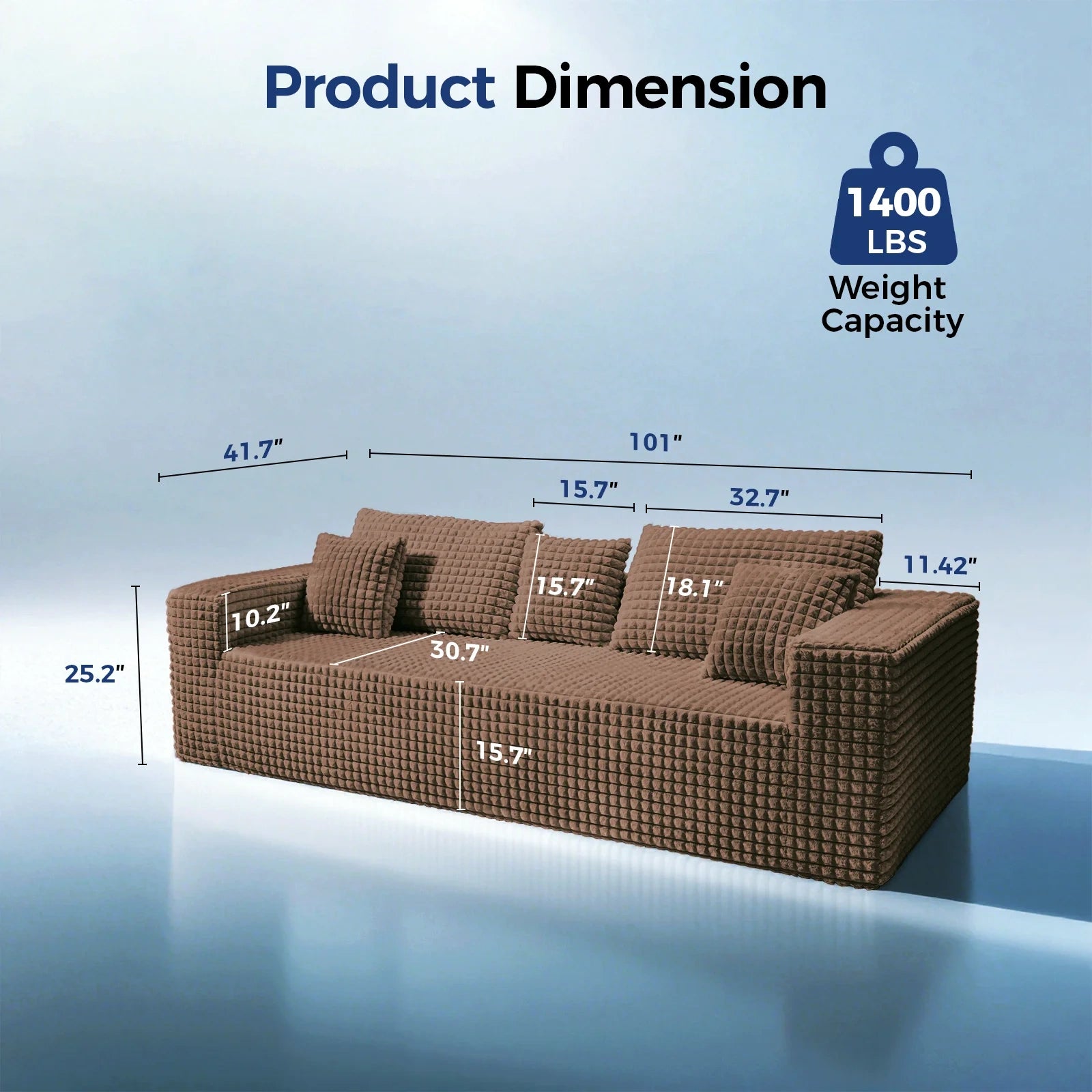 101 Inch 3-Seater Cloud Sectional Sofa