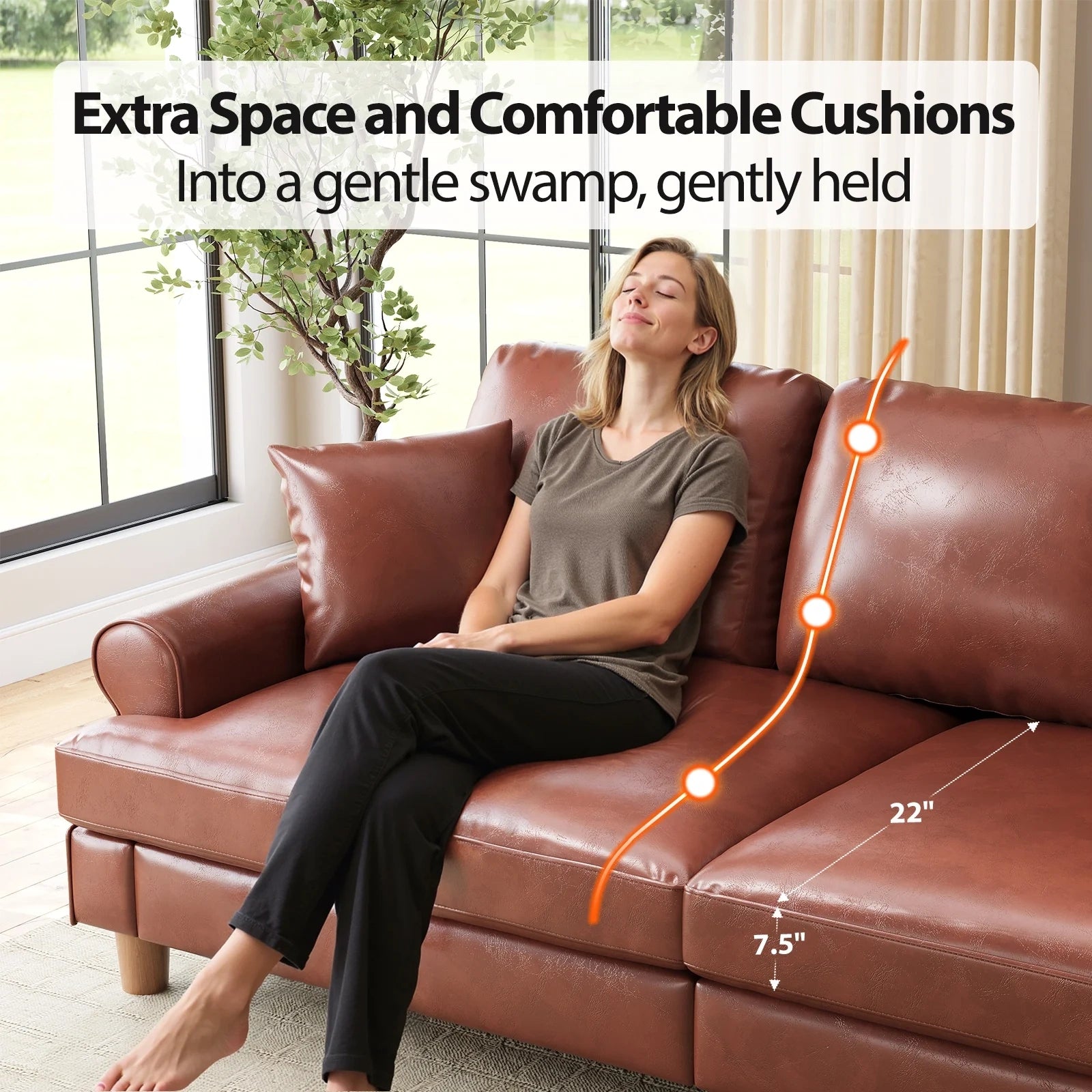 87 Inch Premium PU Leather Sofa with 2 Pillows