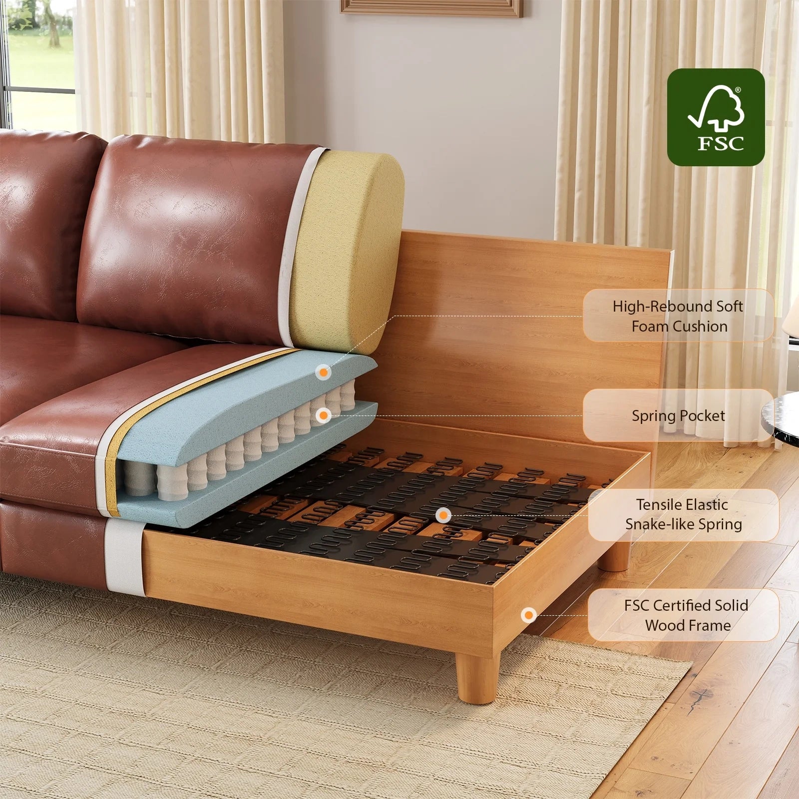 87 Inch Premium PU Leather Sofa with 2 Pillows