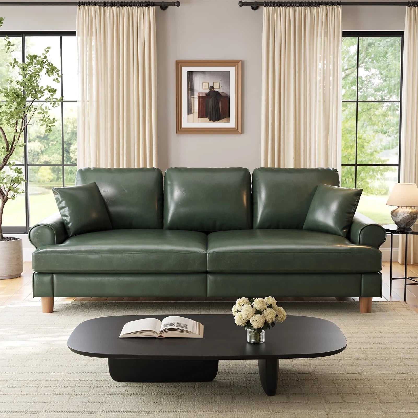 87 Inch Premium PU Leather Sofa with 2 Pillows