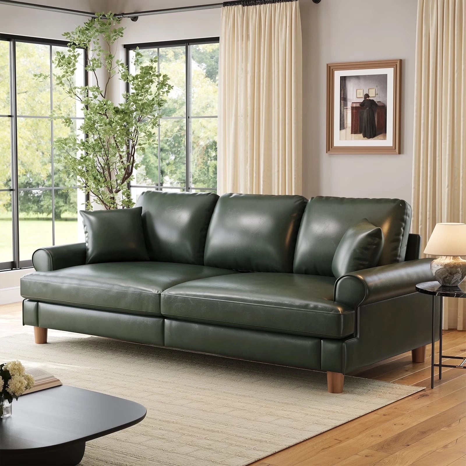 87 Inch Premium PU Leather Sofa with 2 Pillows