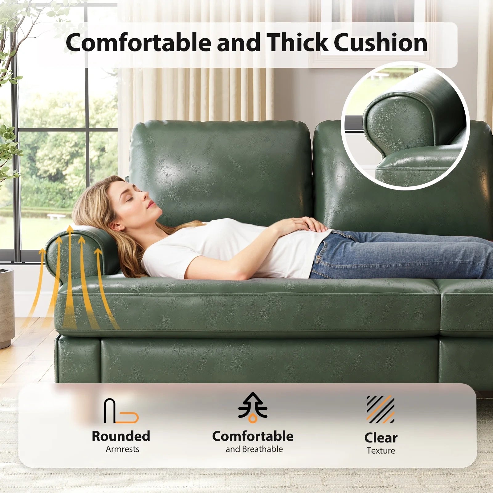 87 Inch Premium PU Leather Sofa with 2 Pillows