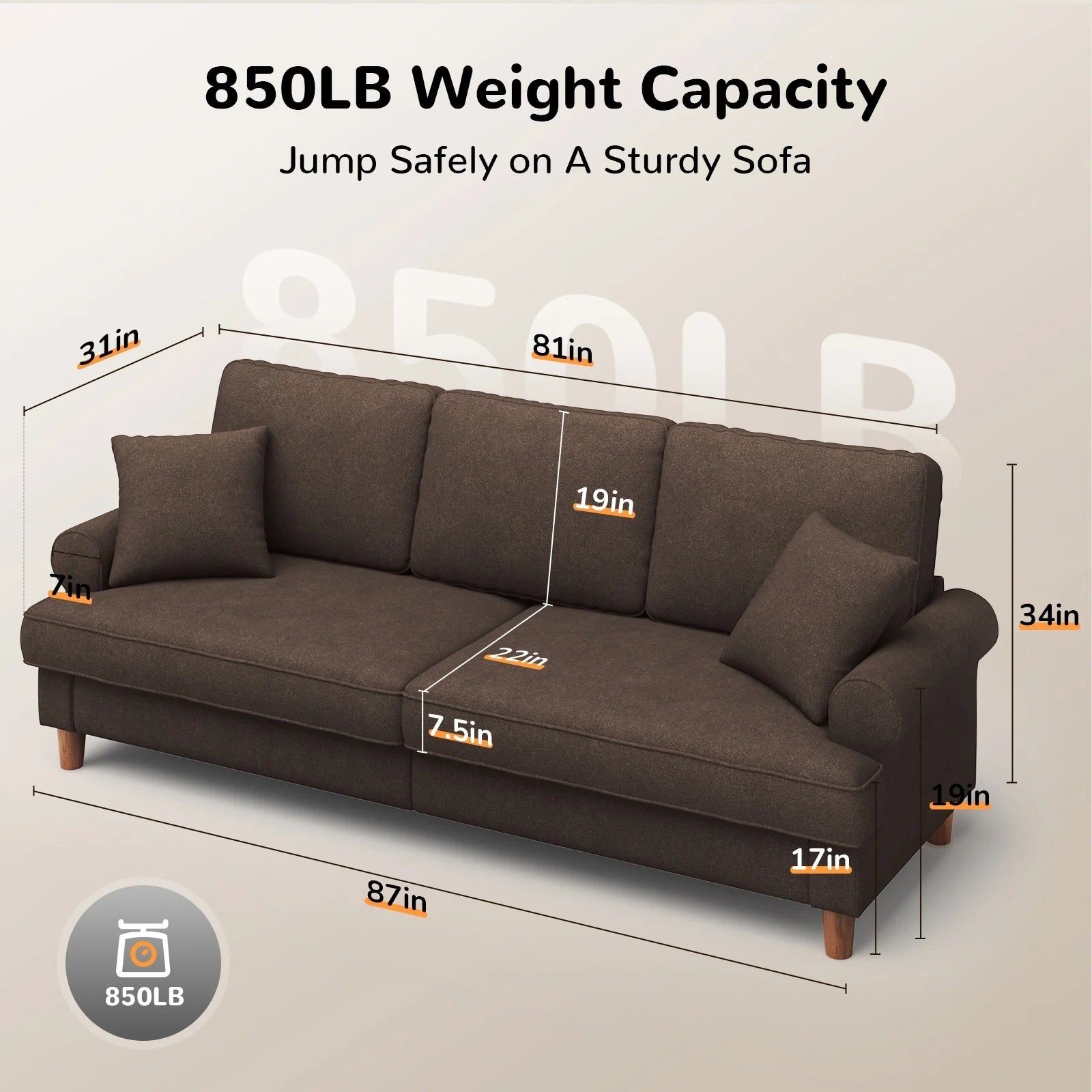 87 Inch Extra Deep Seat 3 Seater Couch