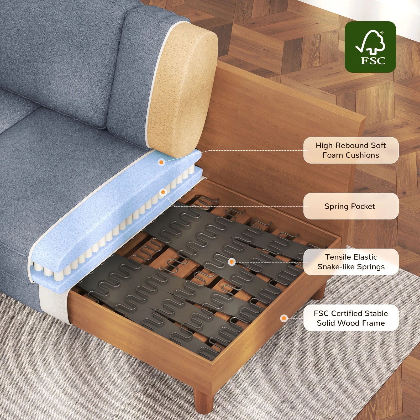 87 Inch Extra Deep Seat 3 Seater Couch