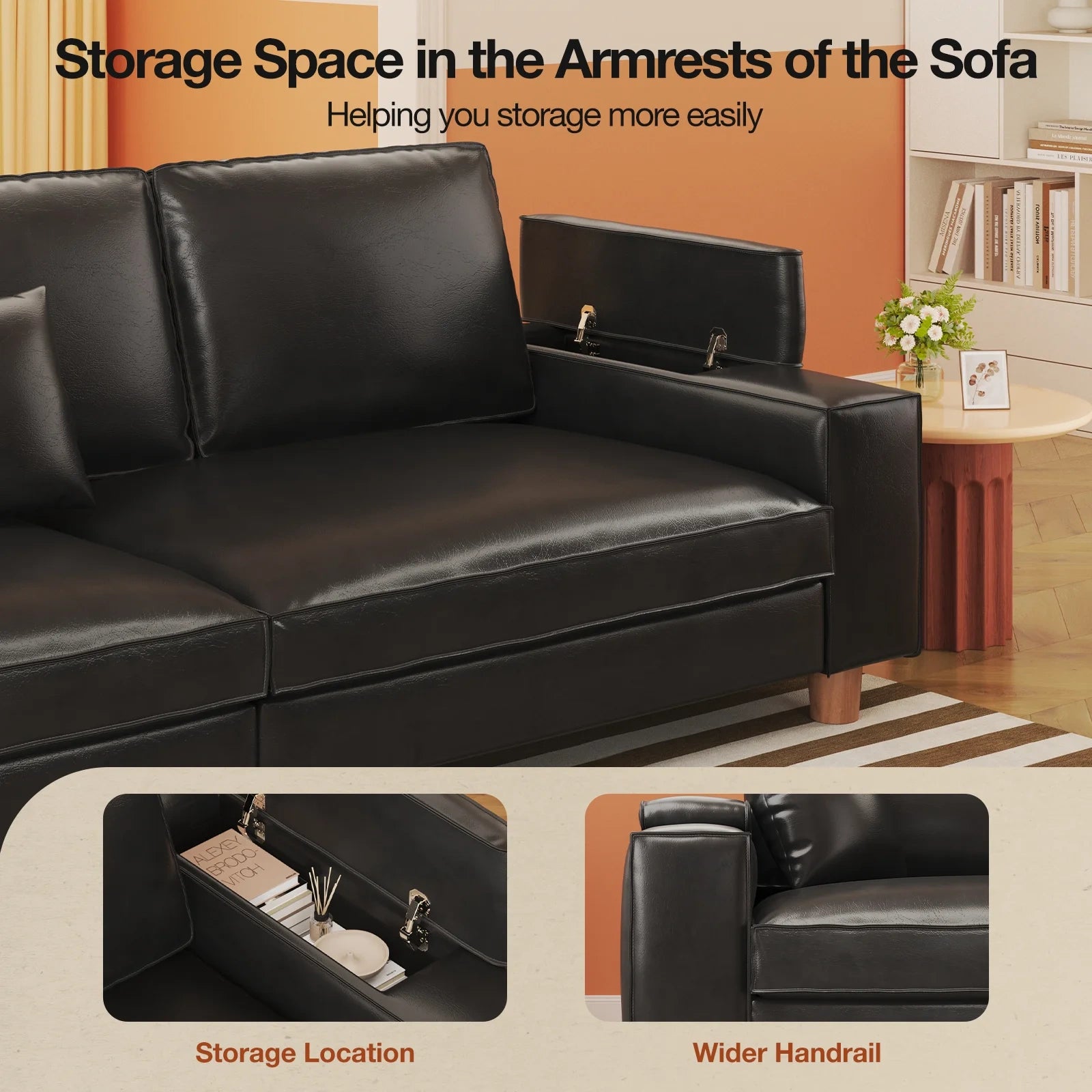 101 Inch Large PU Leather Extra Deep Seat Sofa