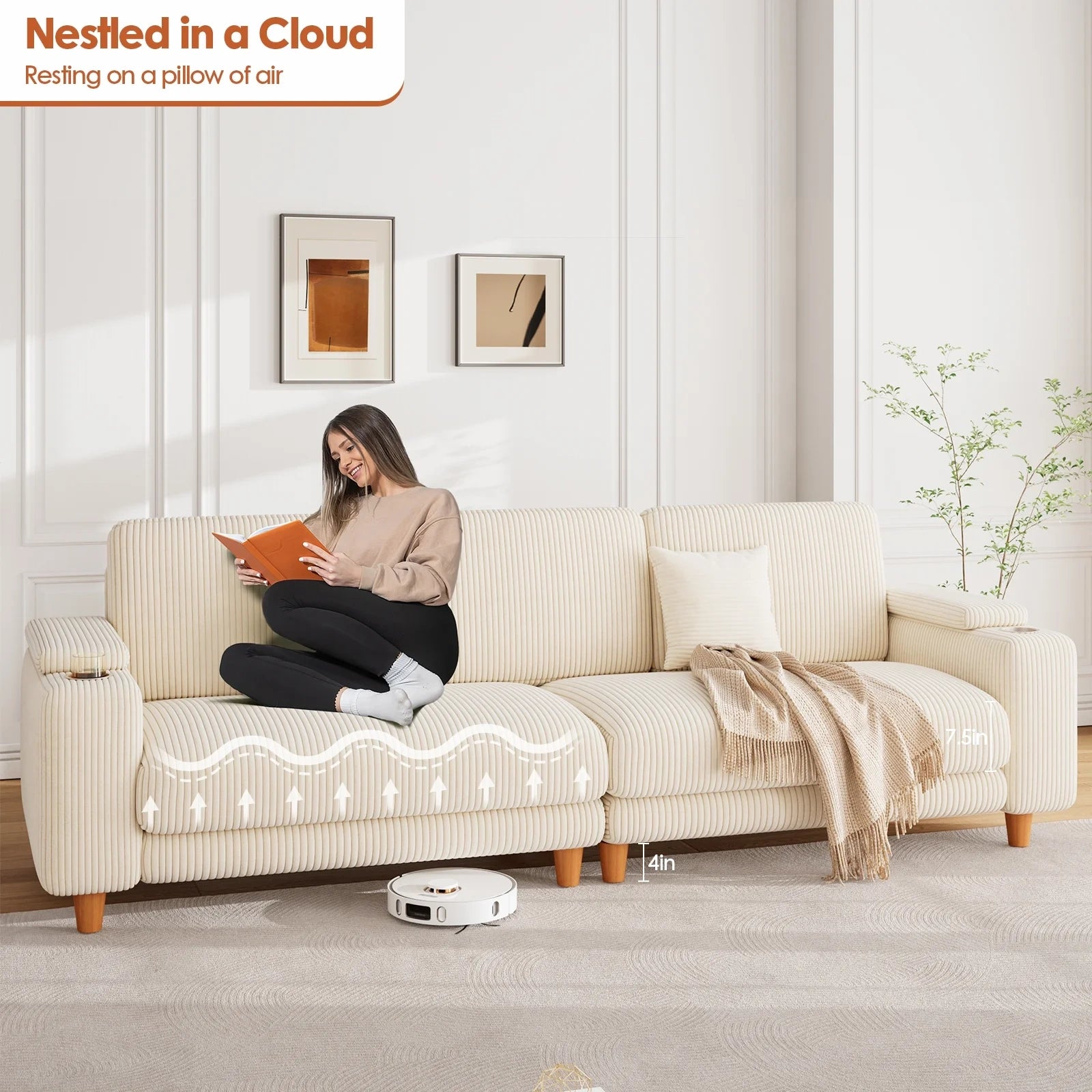 101 Inch Oversized Corduroy Sofa with Storage