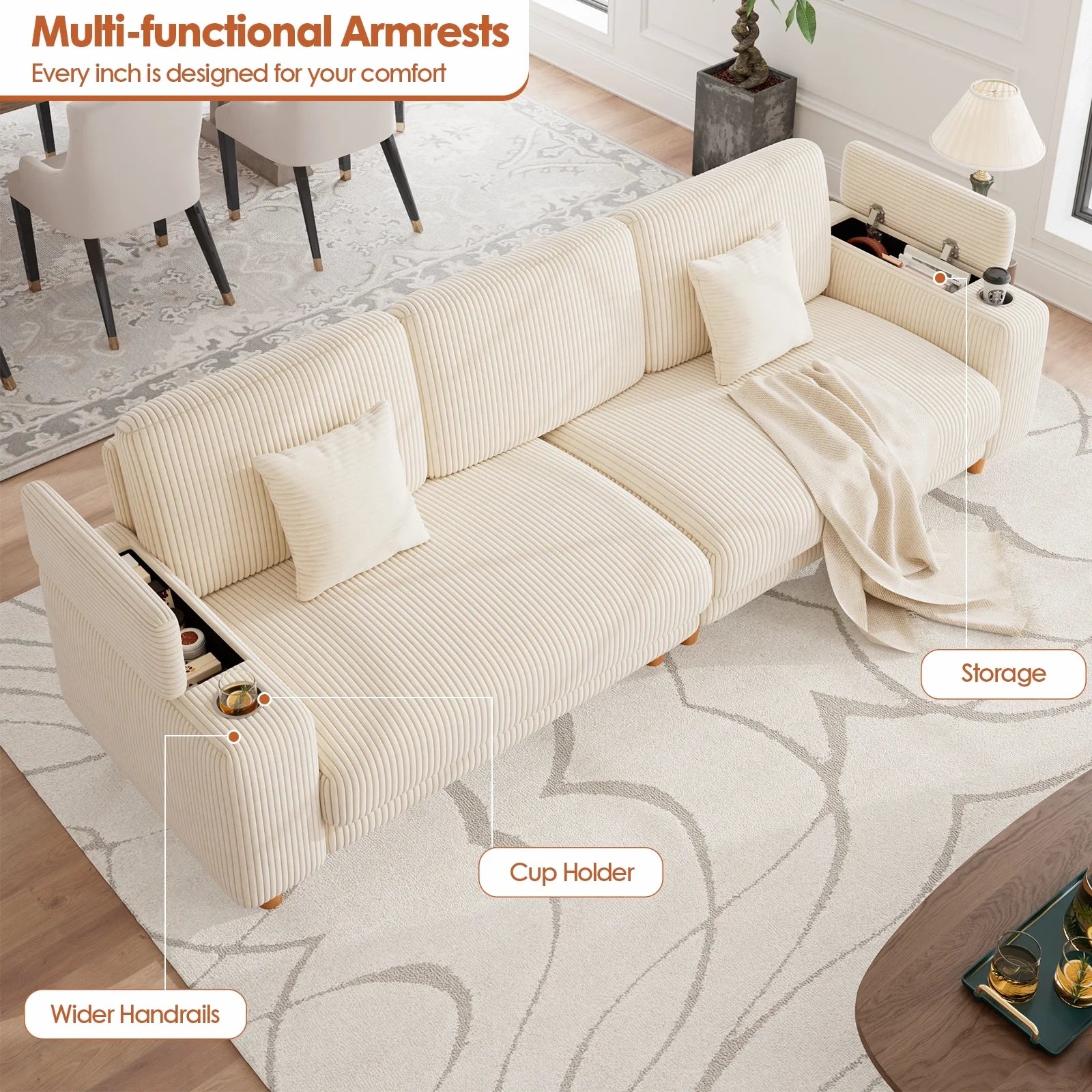 101 Inch Oversized Corduroy Sofa with Storage