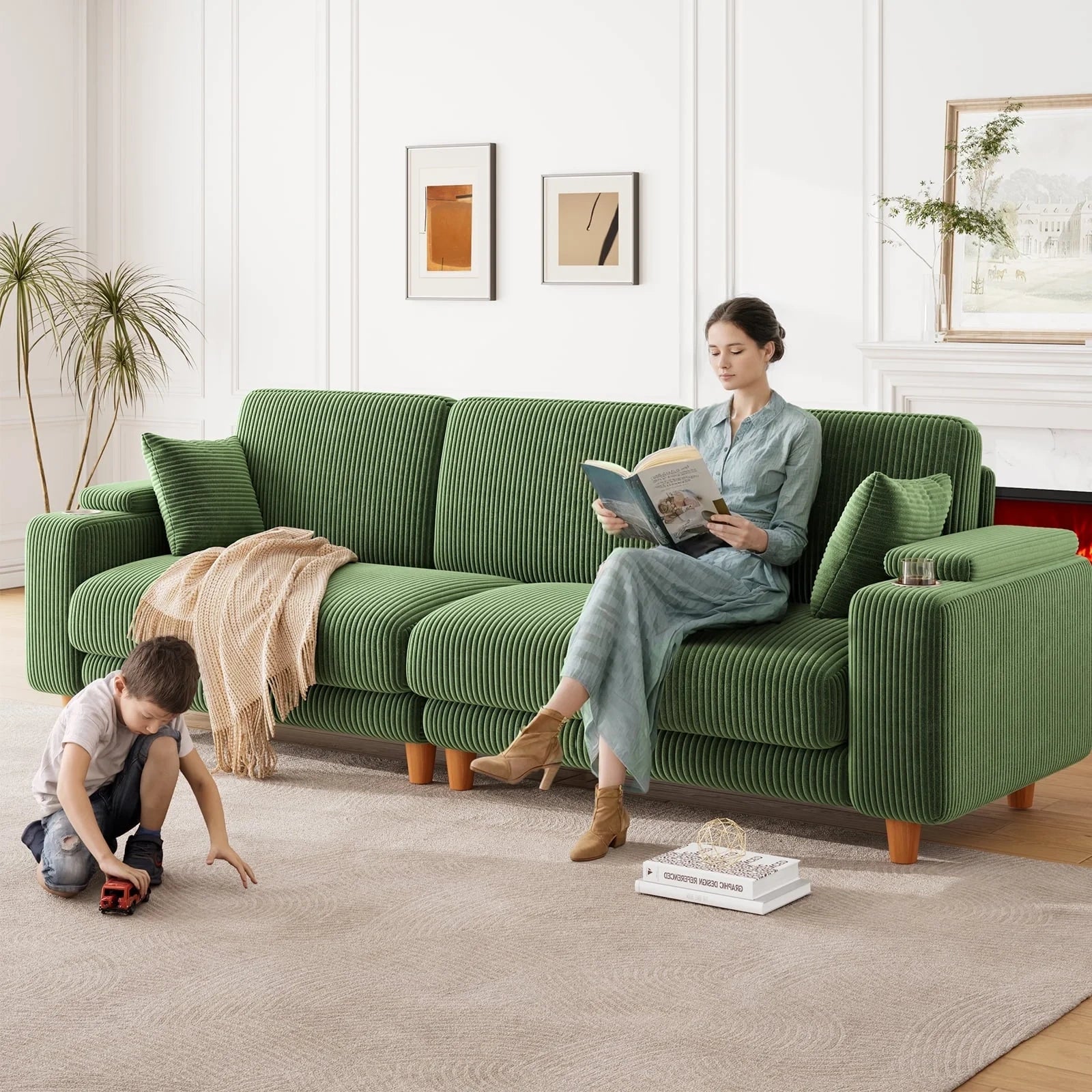 101 Inch Oversized Corduroy Sofa with Storage