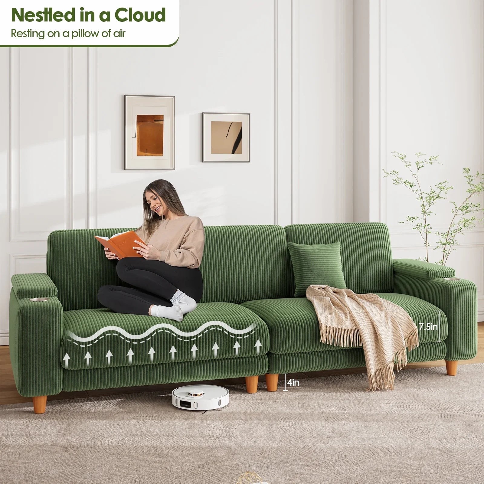 101 Inch Oversized Corduroy Sofa with Storage
