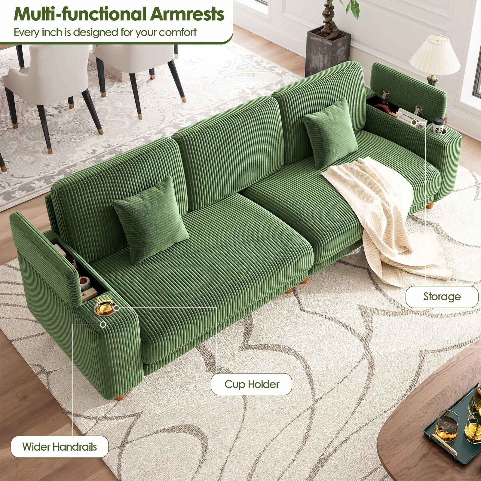 101 Inch Oversized Corduroy Sofa with Storage