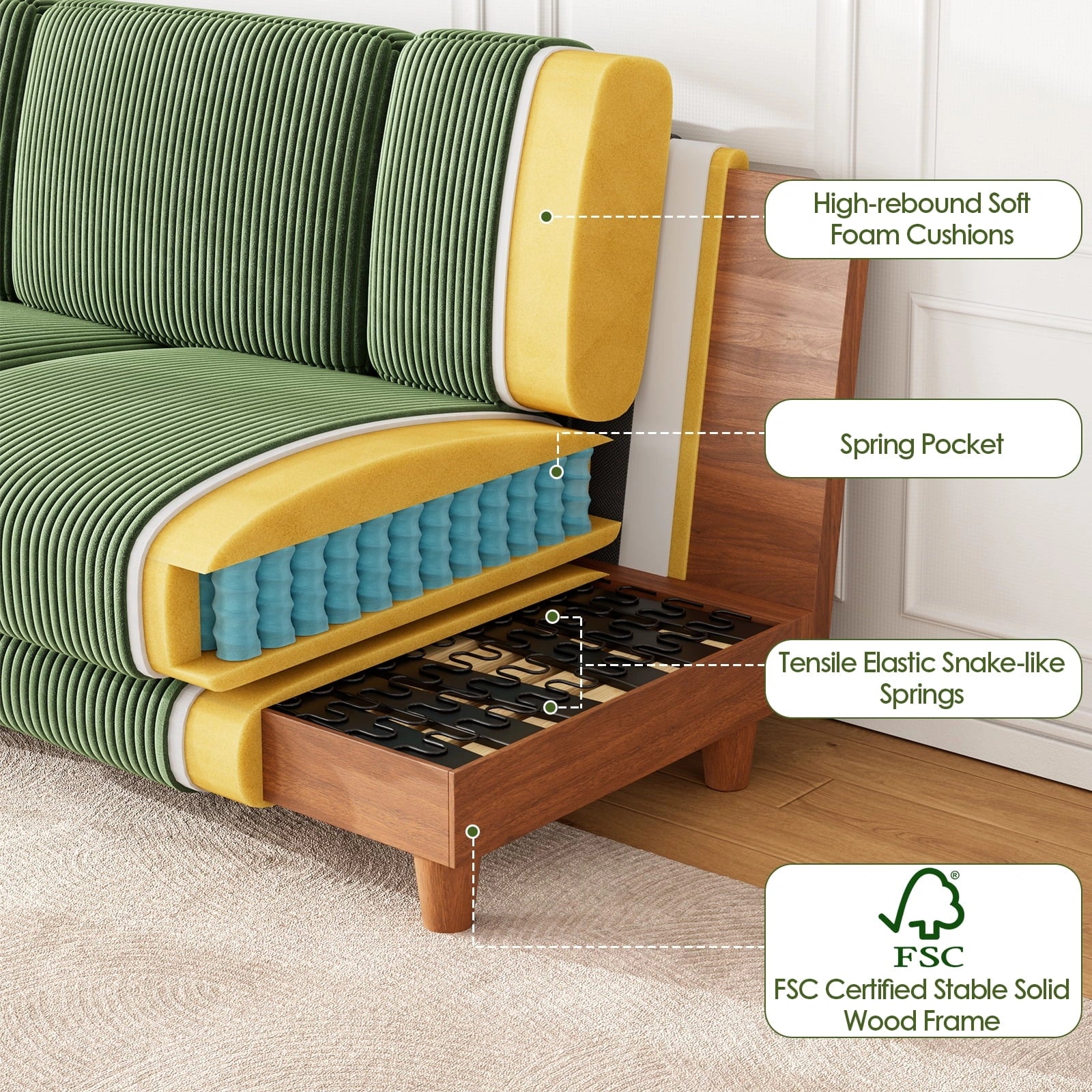 101 Inch Oversized Corduroy Sofa with Storage