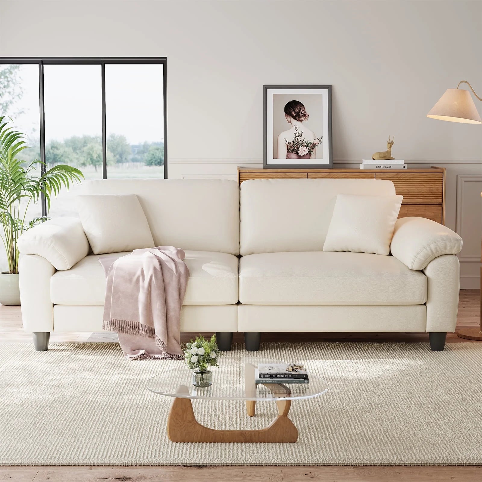 83 Inch Premium PU Leather Sofa with 2 Pillows