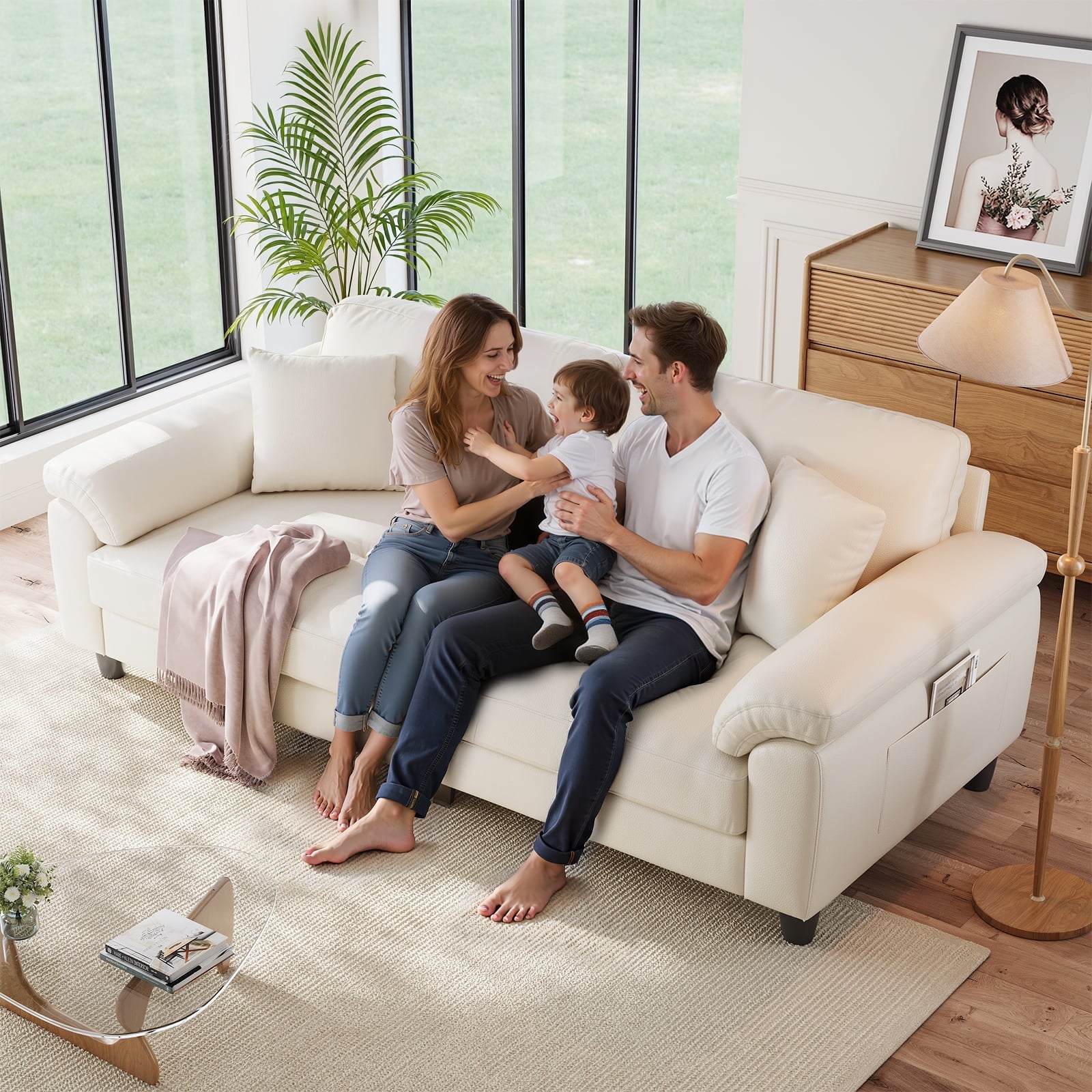 83 Inch Premium PU Leather Sofa with 2 Pillows
