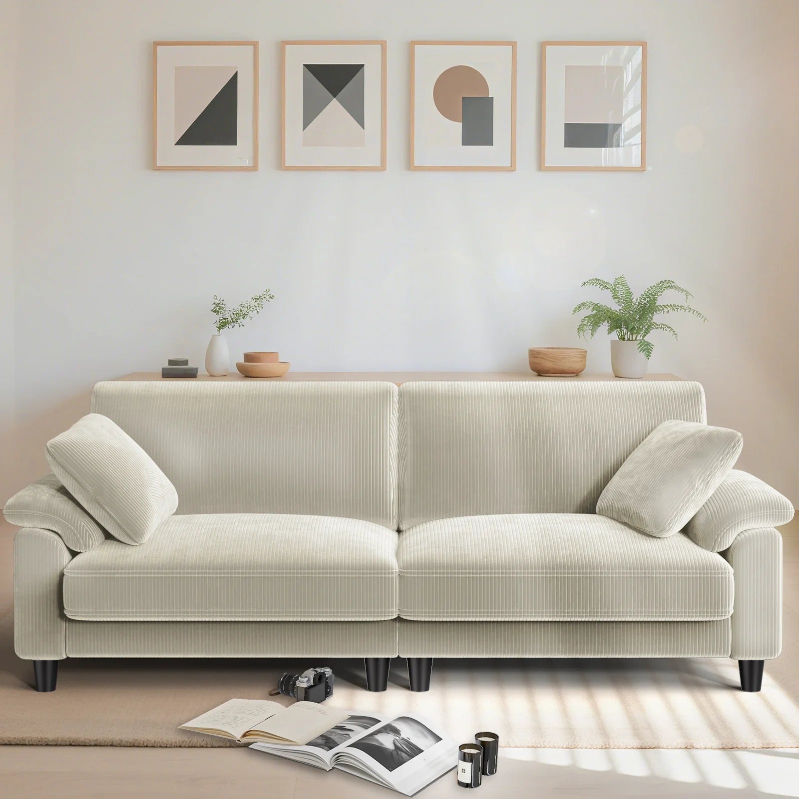 LM03 83 Inch Corduroy Sofa with Extra Deep Seat and 2 Pillows