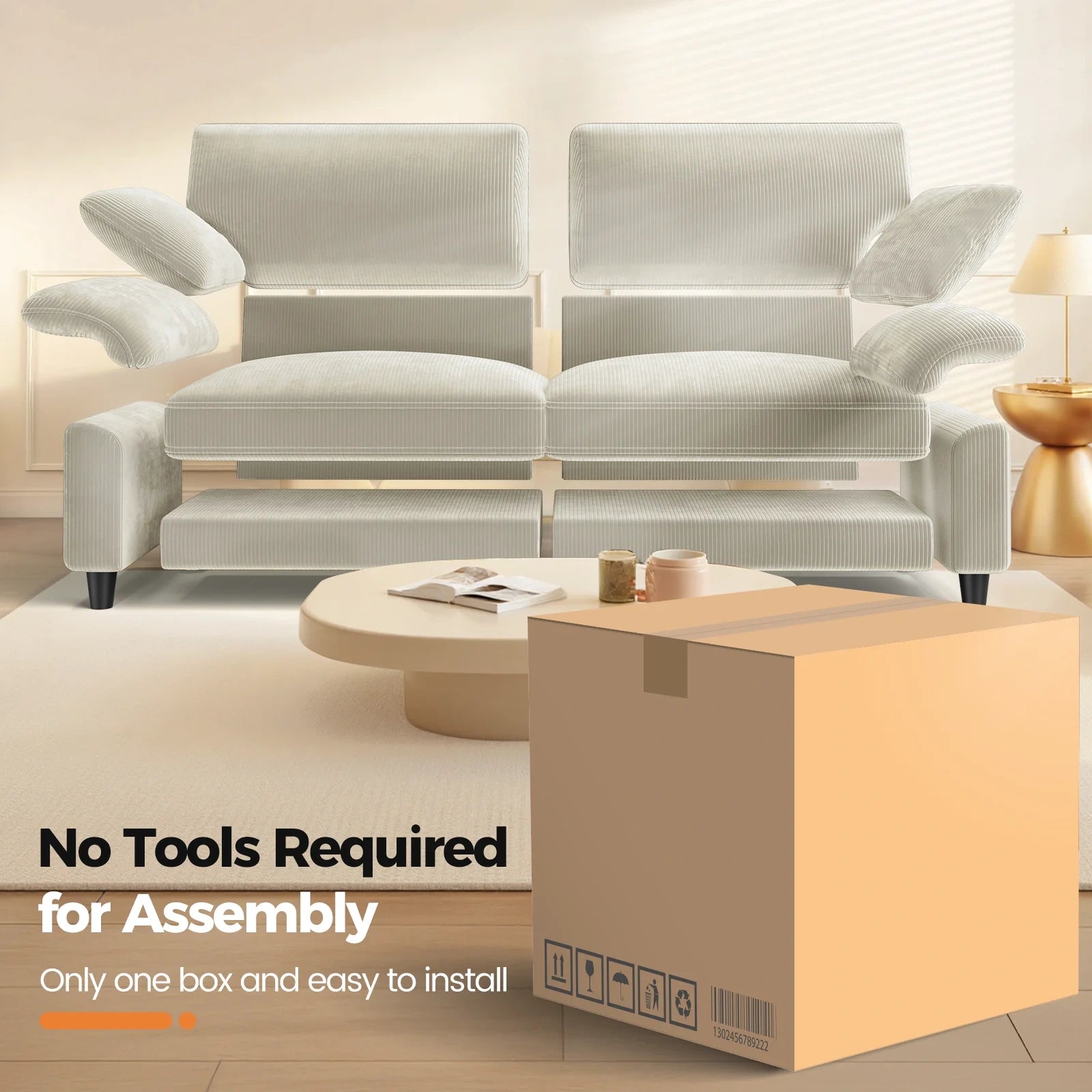 LM03 83 Inch Corduroy Sofa with Extra Deep Seat and 2 Pillows
