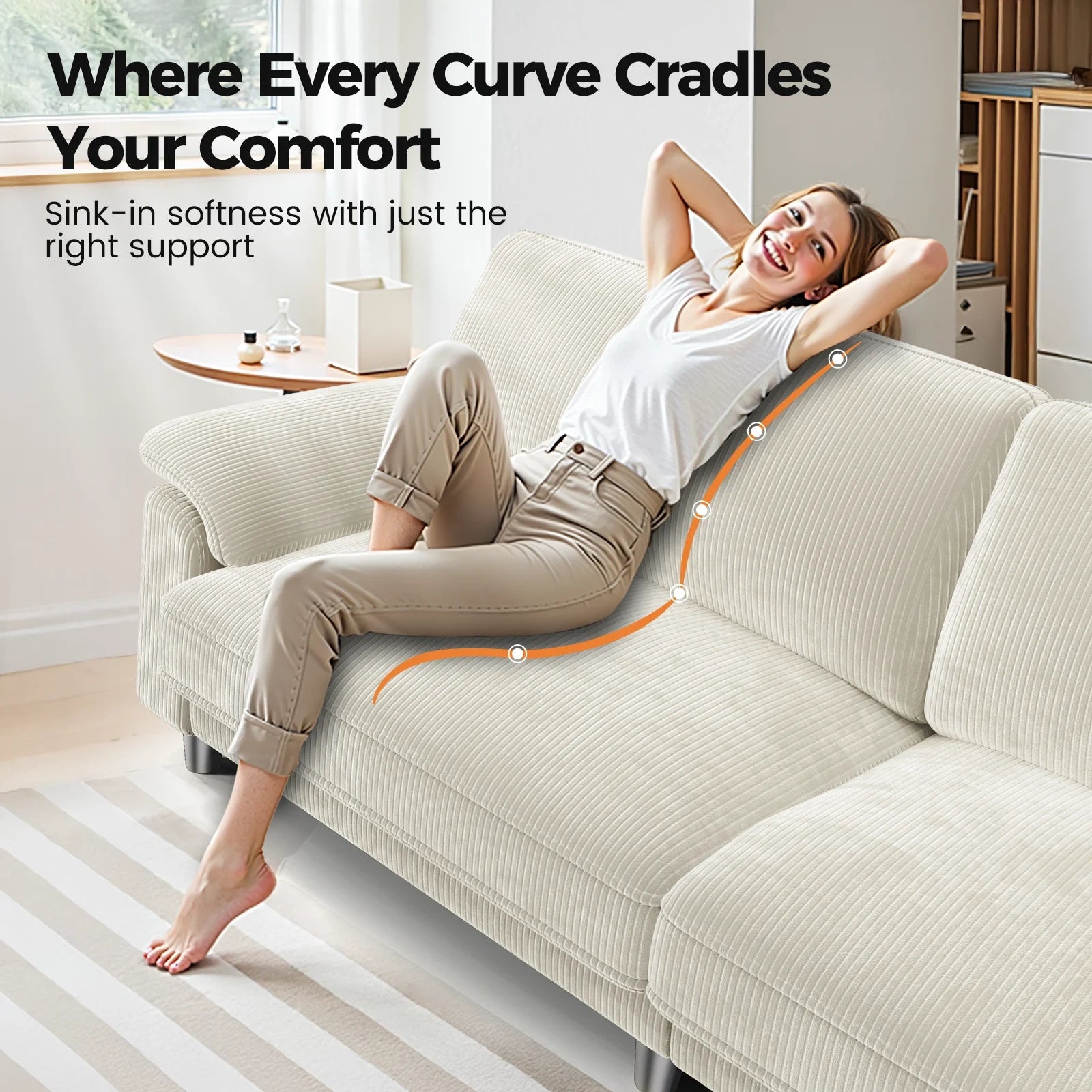 LM03 83 Inch Corduroy Sofa with Extra Deep Seat and 2 Pillows