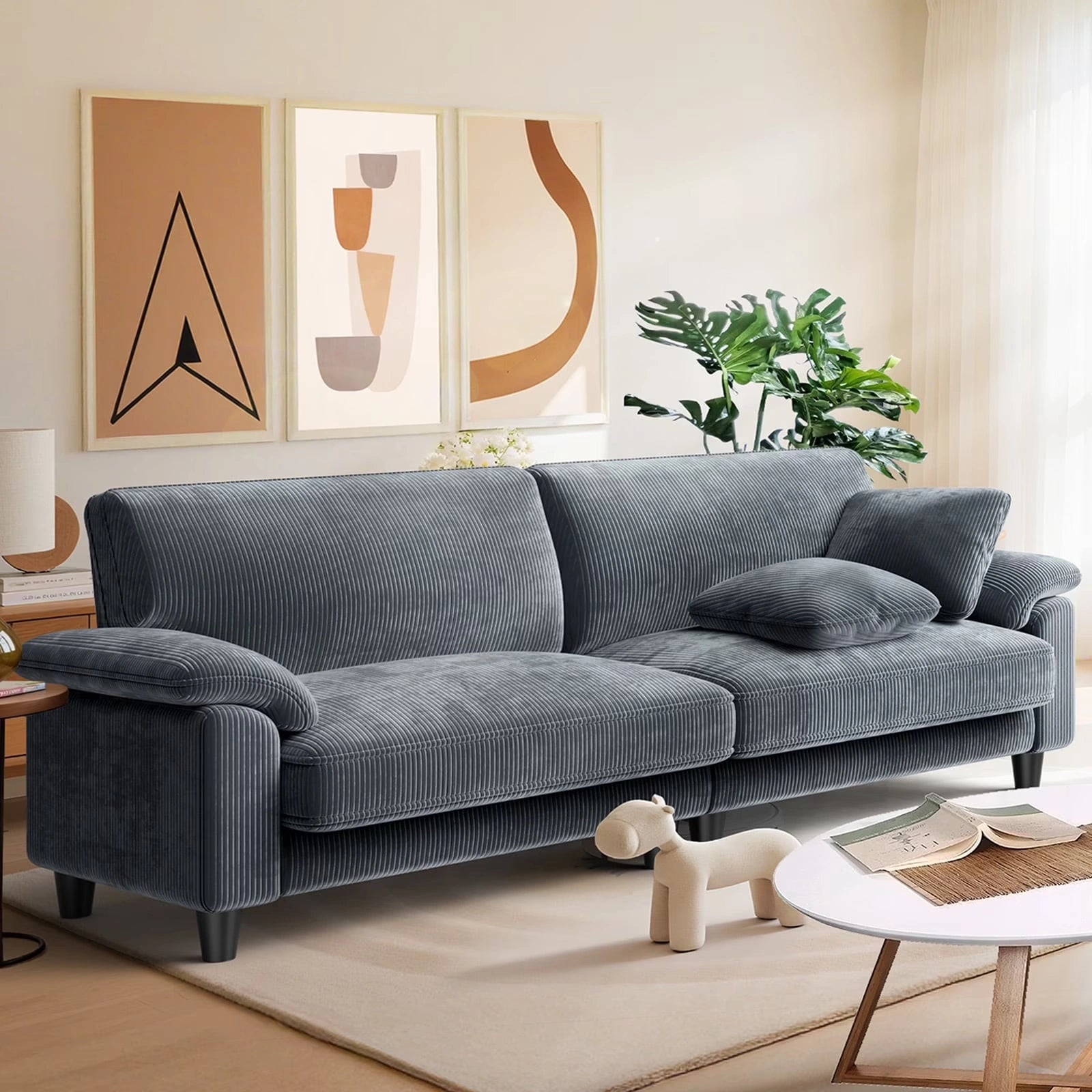 LM03 83 Inch Corduroy Sofa with Extra Deep Seat and 2 Pillows