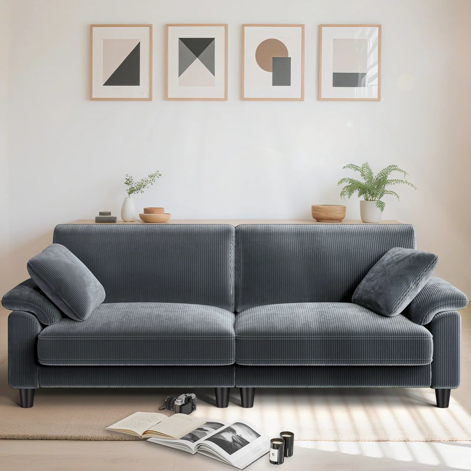 LM03 83 Inch Corduroy Sofa with Extra Deep Seat and 2 Pillows