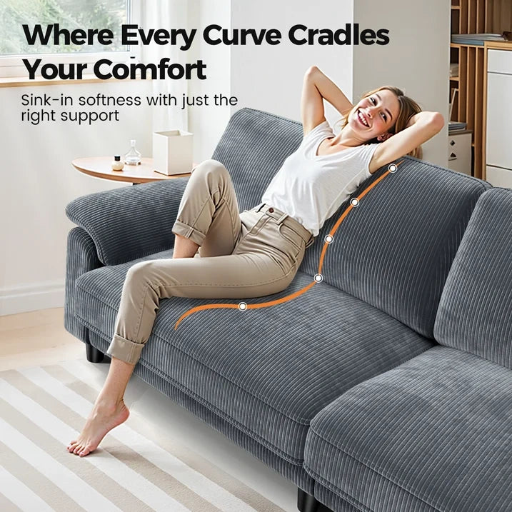 LM03 83 Inch Corduroy Sofa with Extra Deep Seat and 2 Pillows