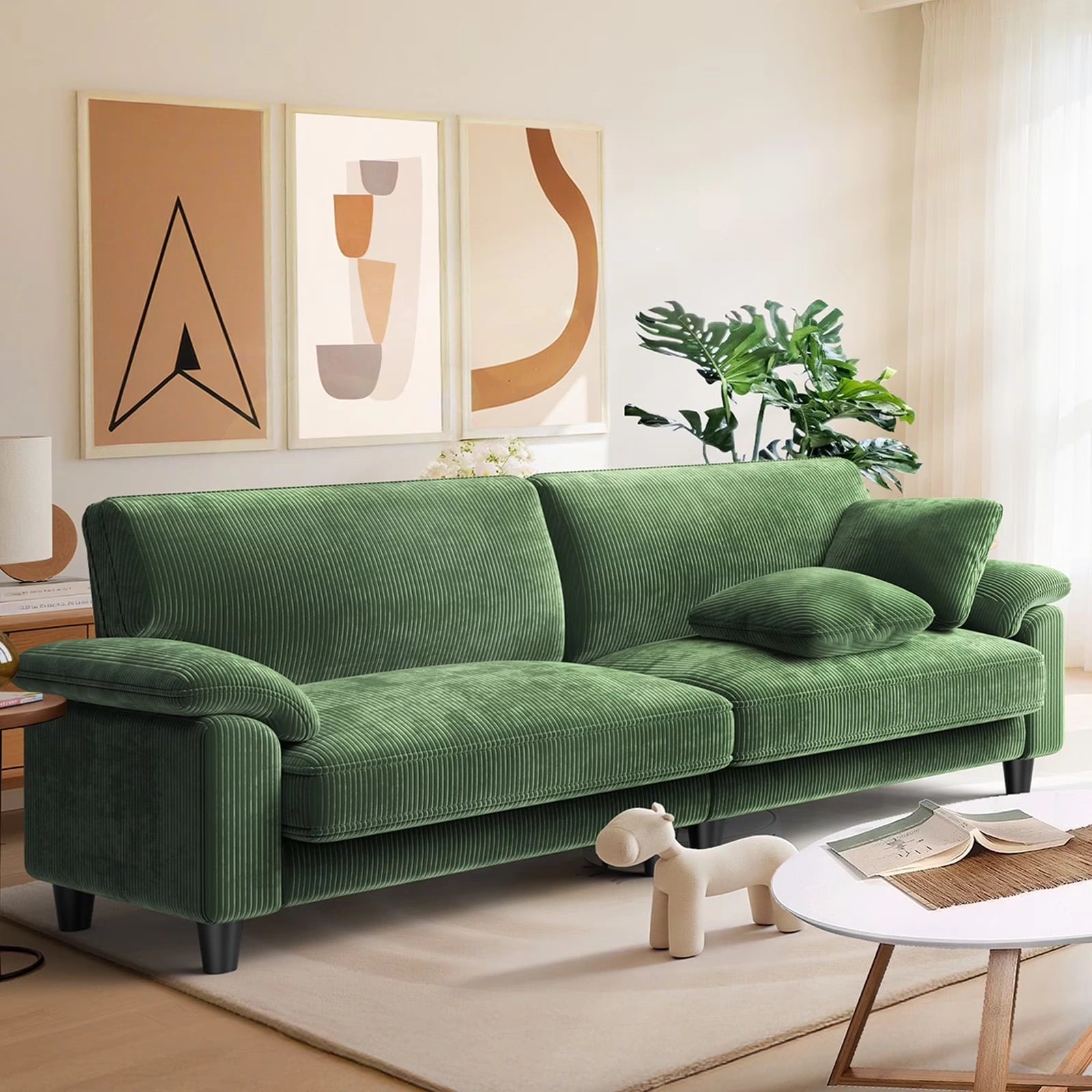 LM03 83 Inch Corduroy Sofa with Extra Deep Seat and 2 Pillows