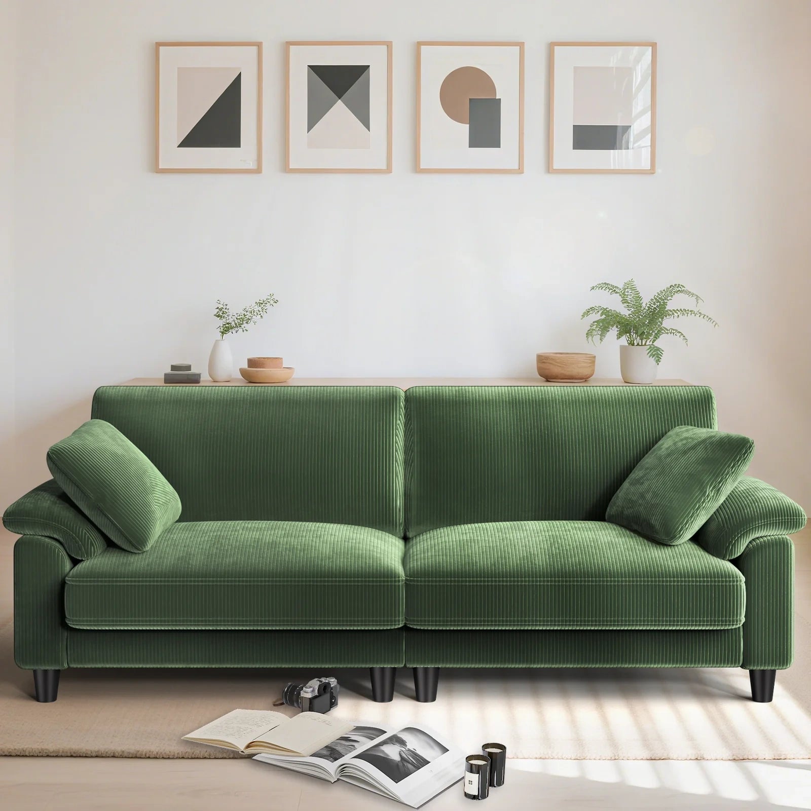 LM03 83 Inch Corduroy Sofa with Extra Deep Seat and 2 Pillows